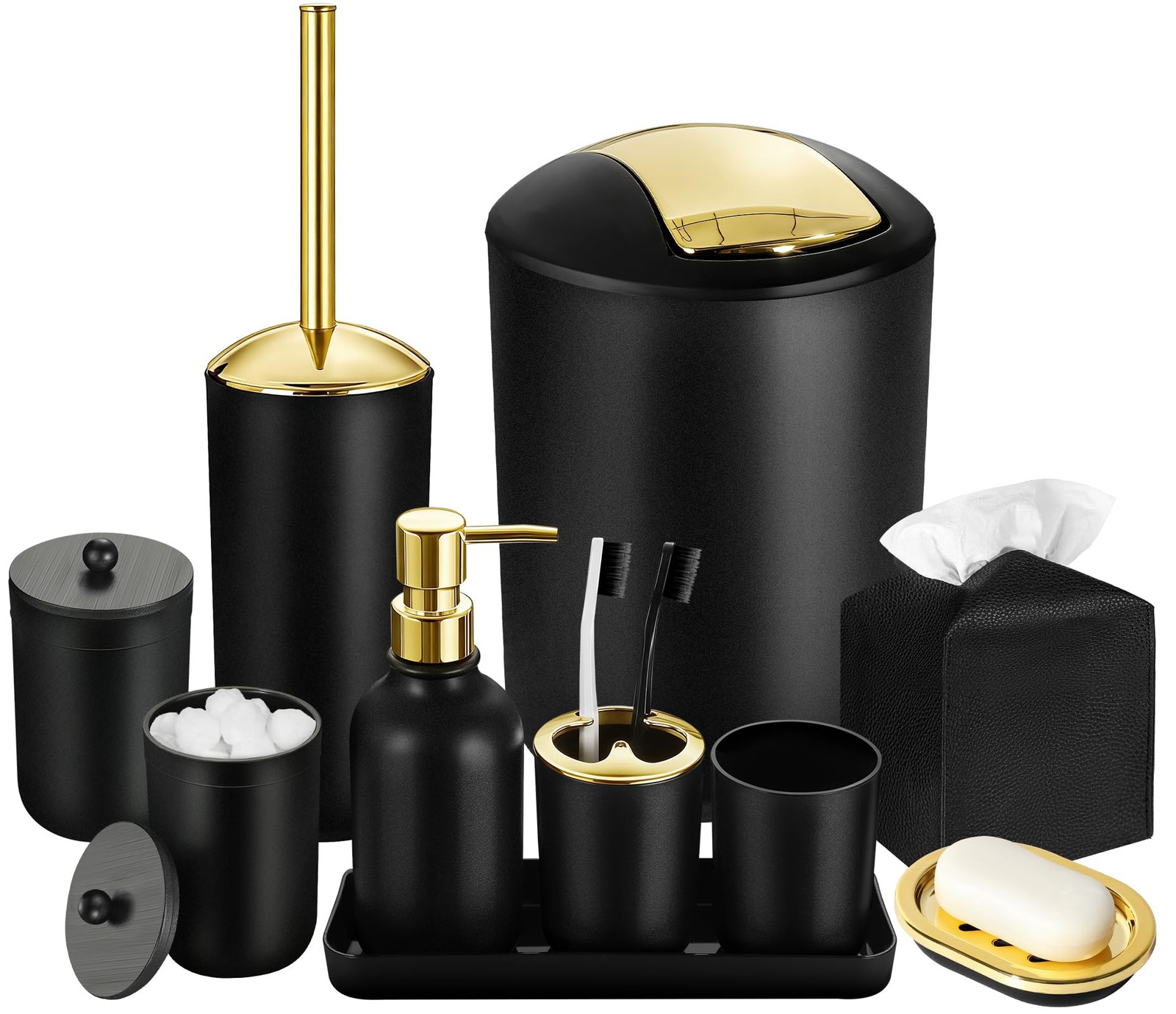 Black and Gold Bathroom Decor, 10Pcs Black Bathroom Set, Soap Dispenser and T...