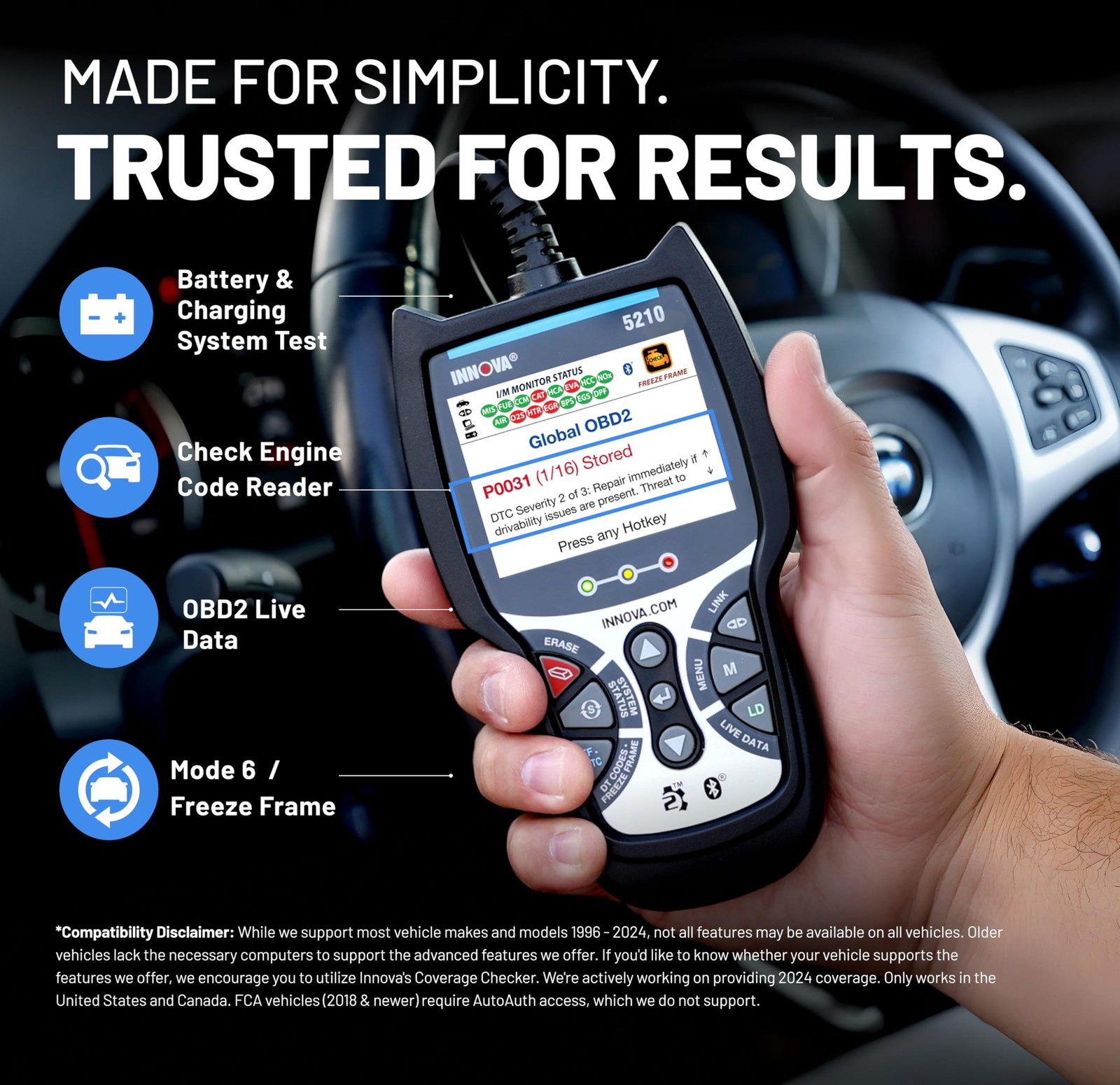 OBD2 Scanner & Code Reader Battery Tester Bluetooth Car Diagnostic Tool