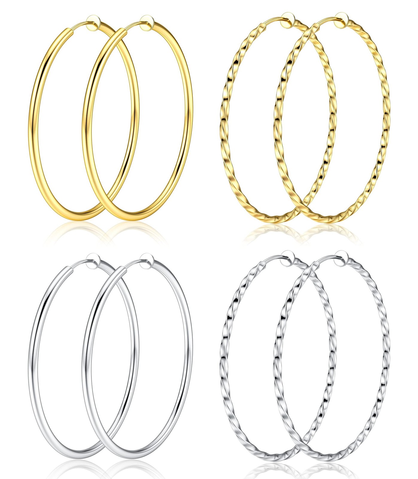 Sanfenly 8Pcs Clip On Hoop Earrings for Women Stainless Steel, Silver Gold No...