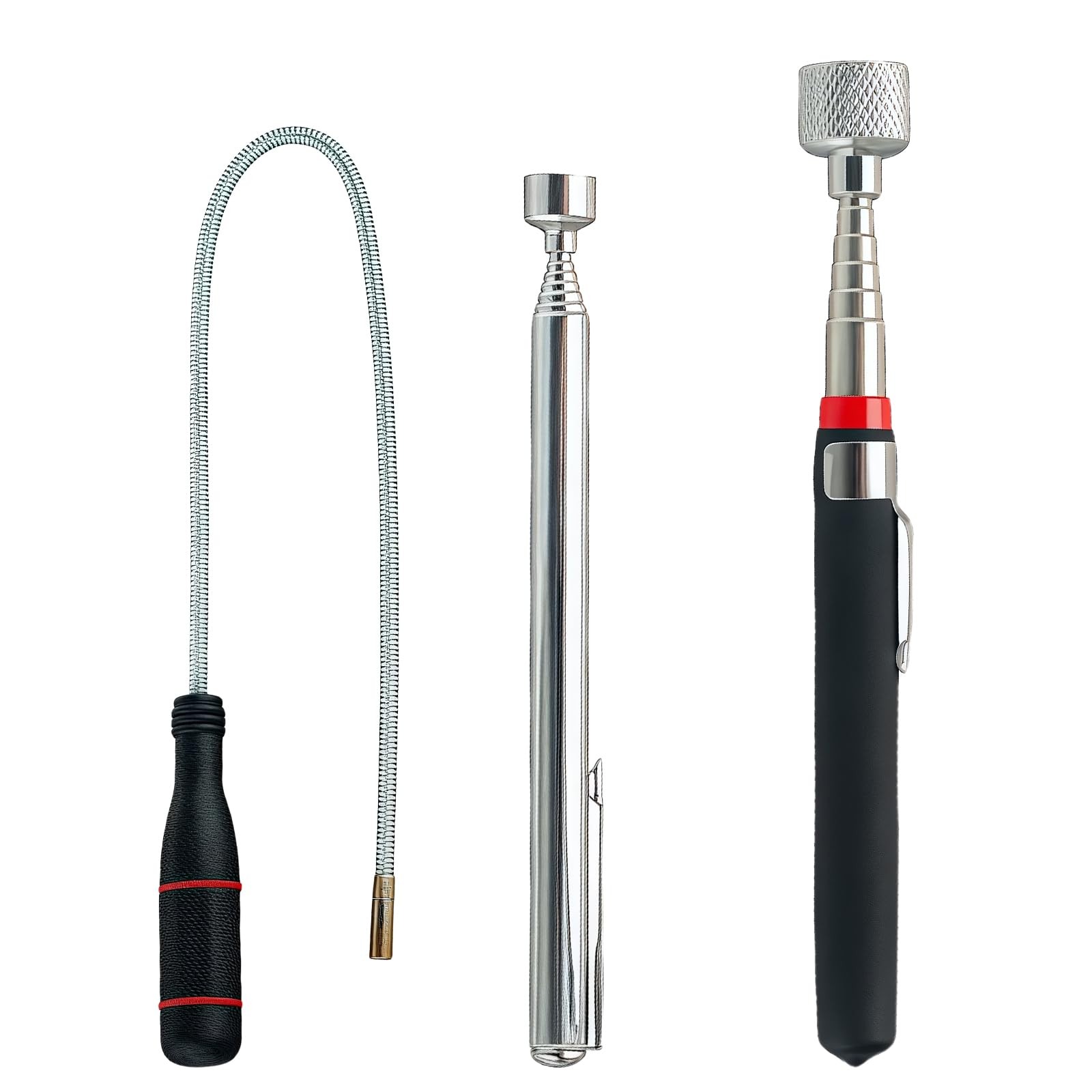 3-Pack Magnetic Pickup Tools 15 & 3.5 3 PCS (Telescoping & Bendable), Silver