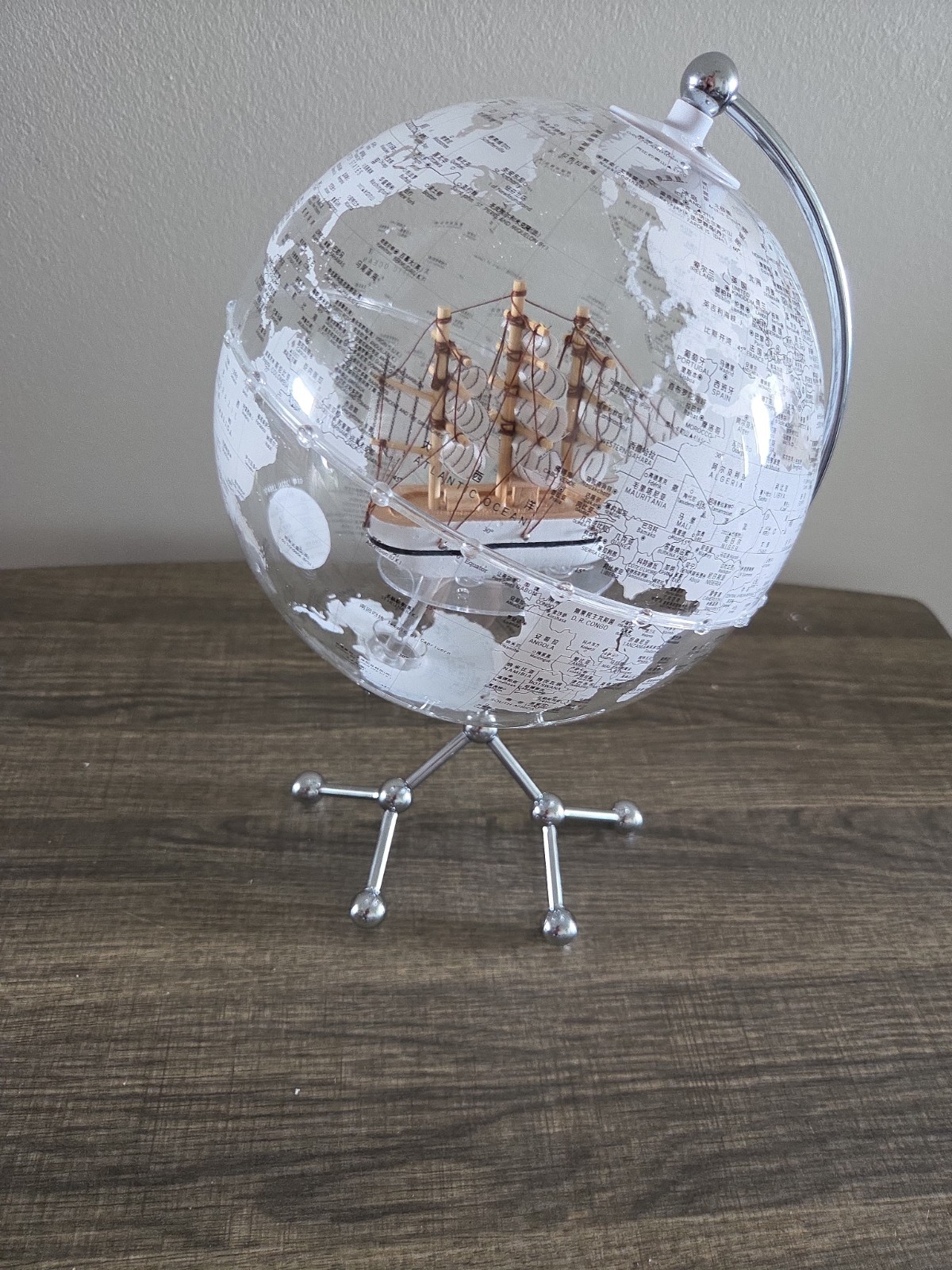 LED Illuminated Earth Globe War. White Light Metal Stand