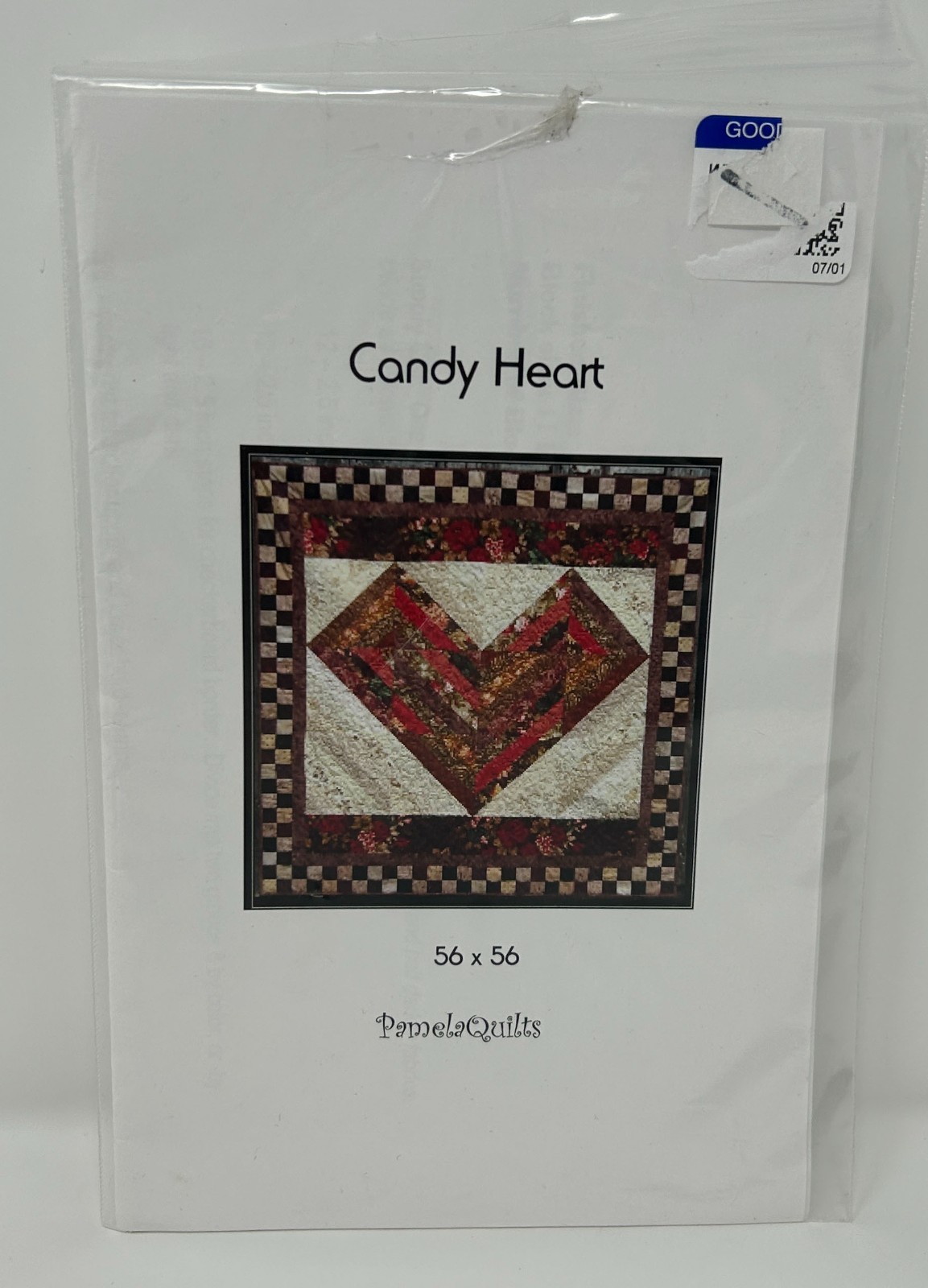 Pamela Quilts Pattern Candy Heart 56x56" Uncut New Lap Wall Hanging