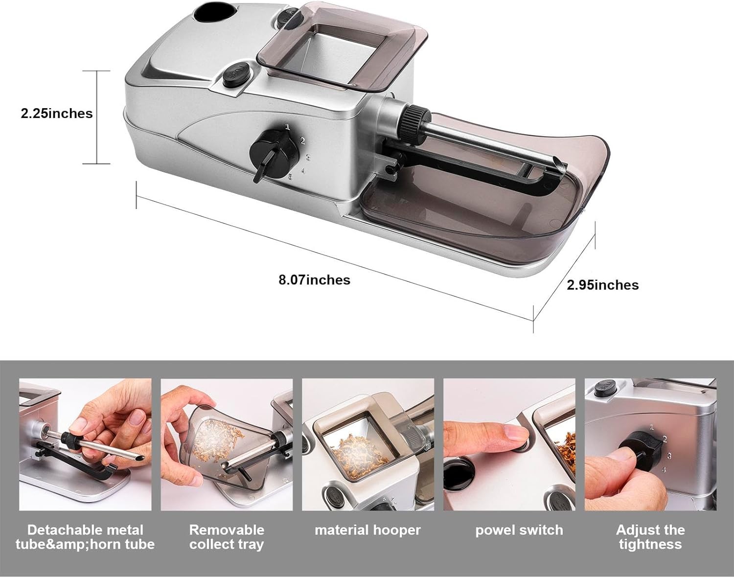 Electric Cone Rolling Machine Set W/ Manual Herb Grinder & Pre-Roll Holder Case