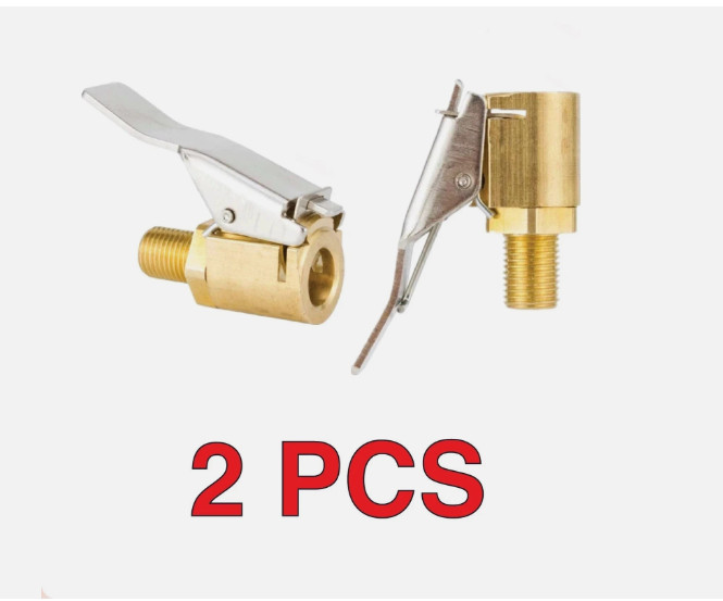 2 x Tyre Valve Air Chuck Inflator Pump Connector Adapter Brass Clip on Car 8mm