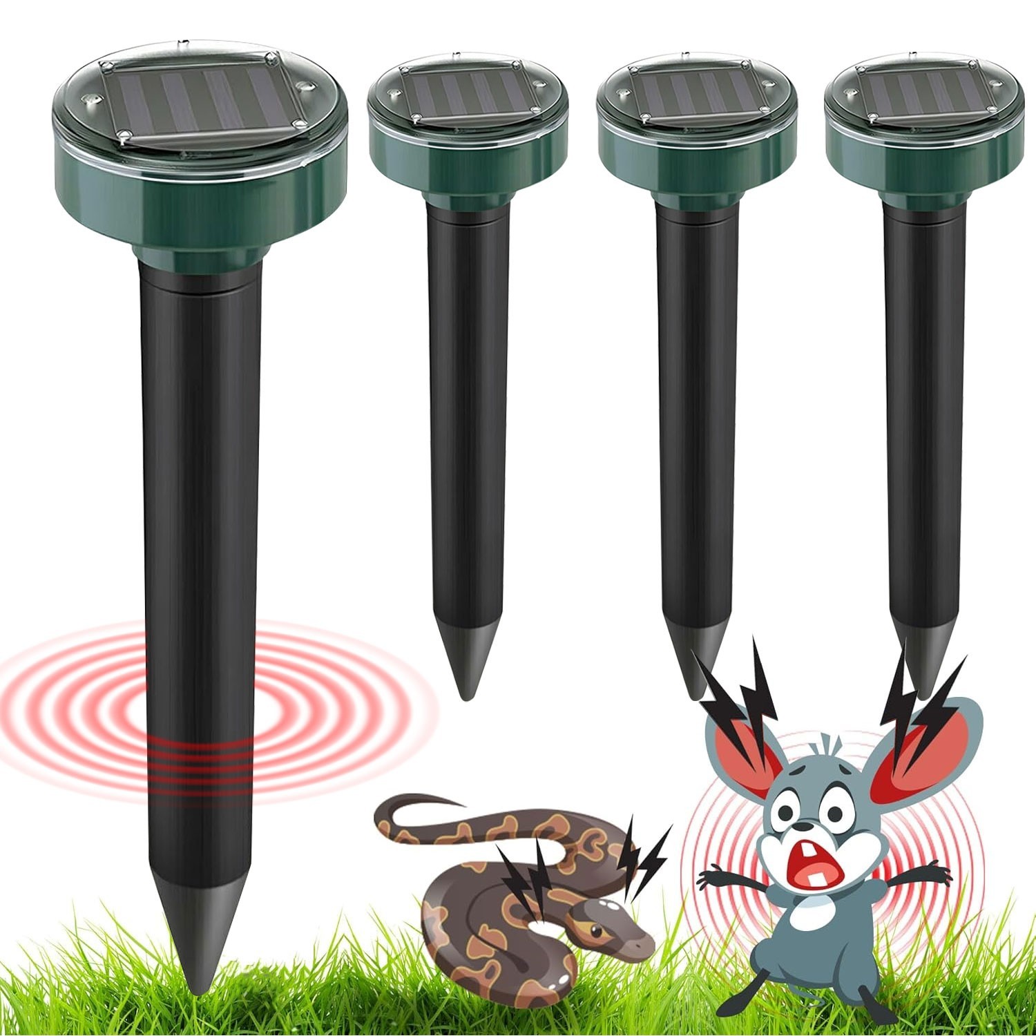 4 Pcs Mole Repellent Ultrasonic Solar Powered Animal Repellent for Outdoor Lawn