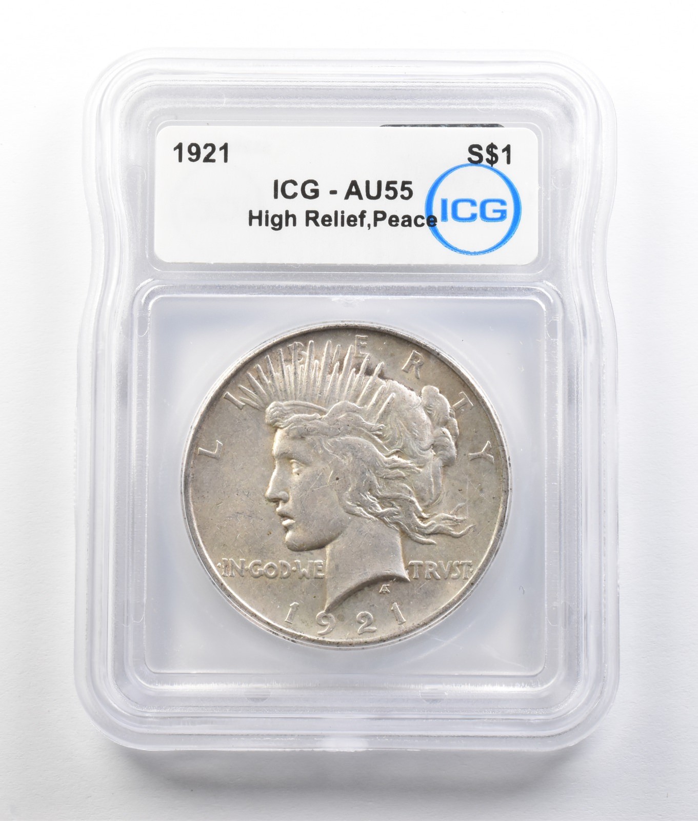 1921 Peace Silver Dollar High Relief AU55 ICG *9355