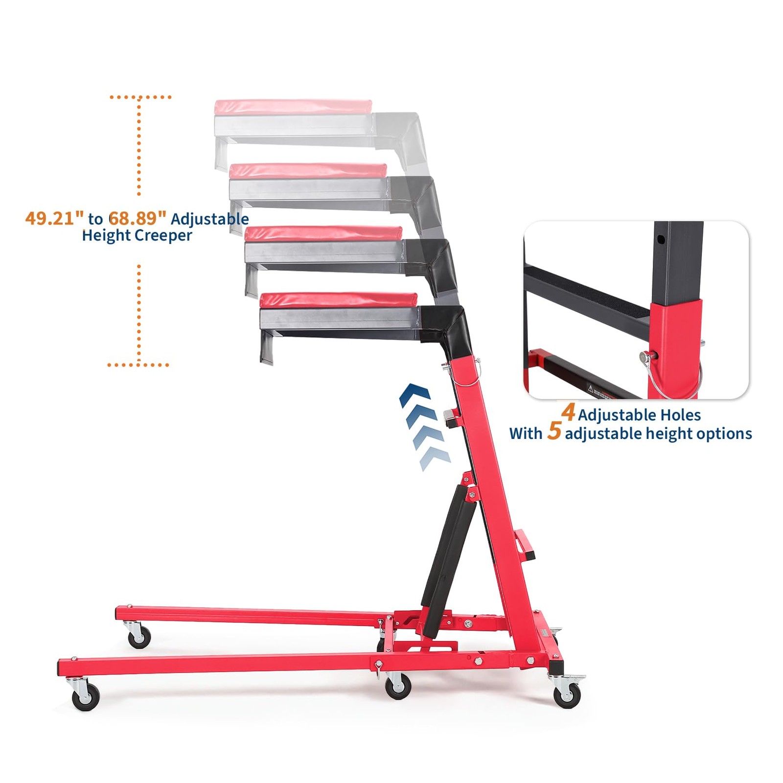 Height Adjustable 48"-66" Car Engine Crawler for Shop Mechanic Thick Pad Deck