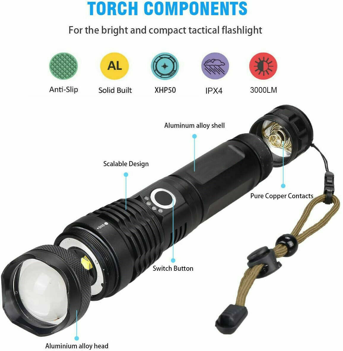 Super-Bright LED Tactical Flashlight With Rechargeable Battery