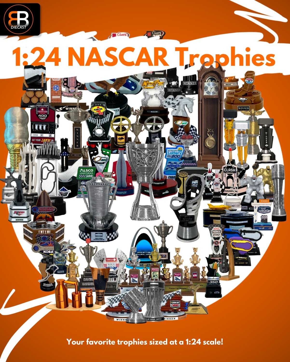 NASCAR Diecast 1/24 Scale Trophies Champion Martinsville Bristol Darlington