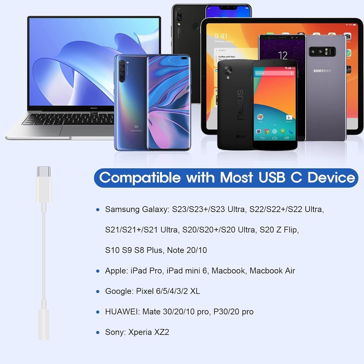 USB-C Type C Adapter Port to 3.5MM Aux Audio Jack Earphone Headphone Cable USB