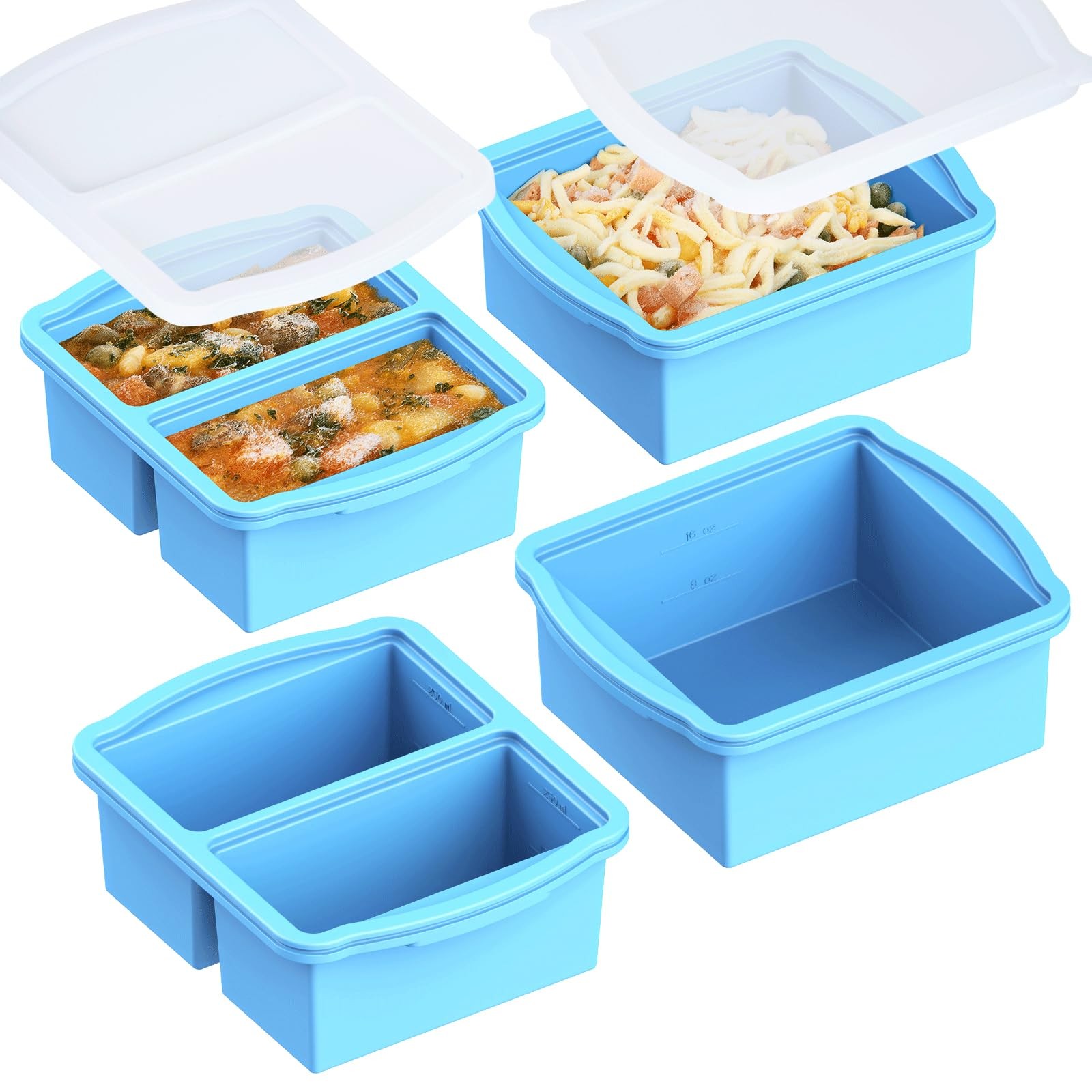 ZIP STANDING Silicone Freezer Trays with Lids, Set of 4 - 4 Pack, 4 Pack Blue