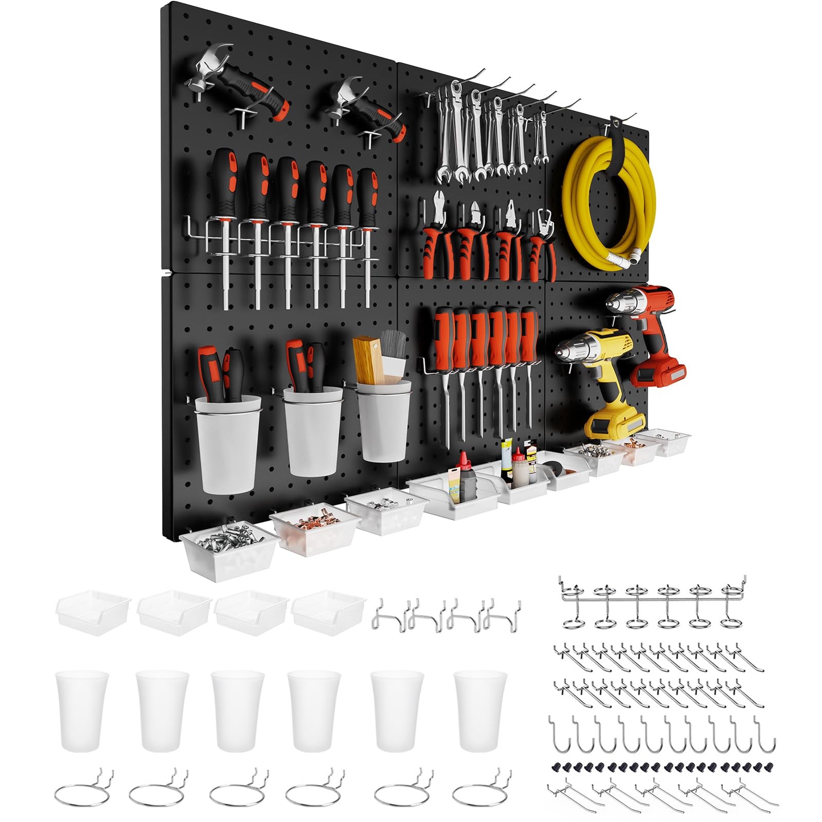 Peg Board Wall Organizer Kit. Heavy Duty, 82PCS Metal Pegboard, Black, 36 * 24