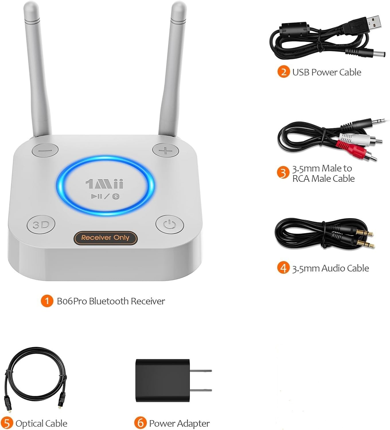 1Mii 5.3 Audio Receiver, Long Range HiFi Bluetooth Adapter w/ 3D Surround