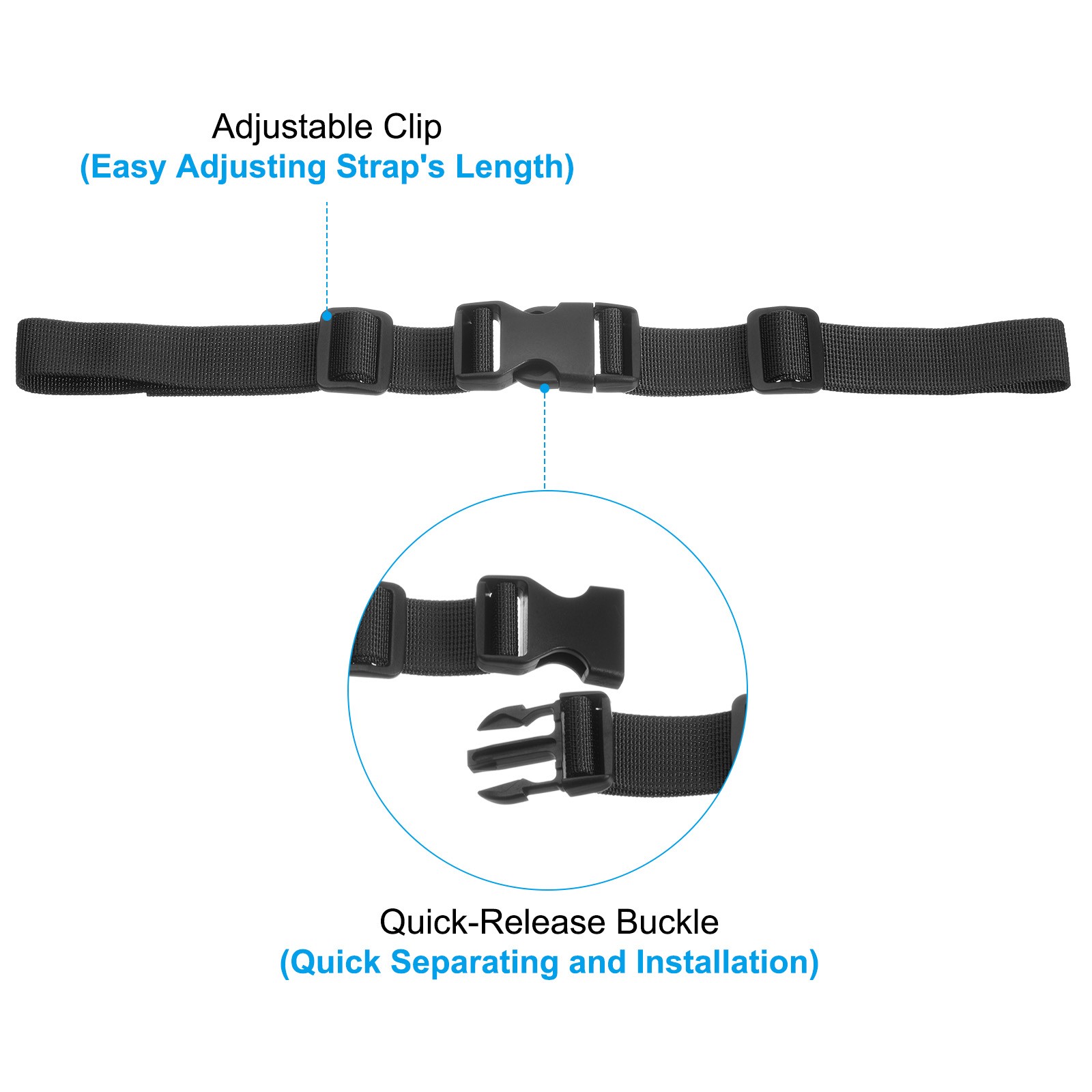 Backpack Chest Strap, 2 Pcs Adjustable Strap with Quick-Release Buckle, Black