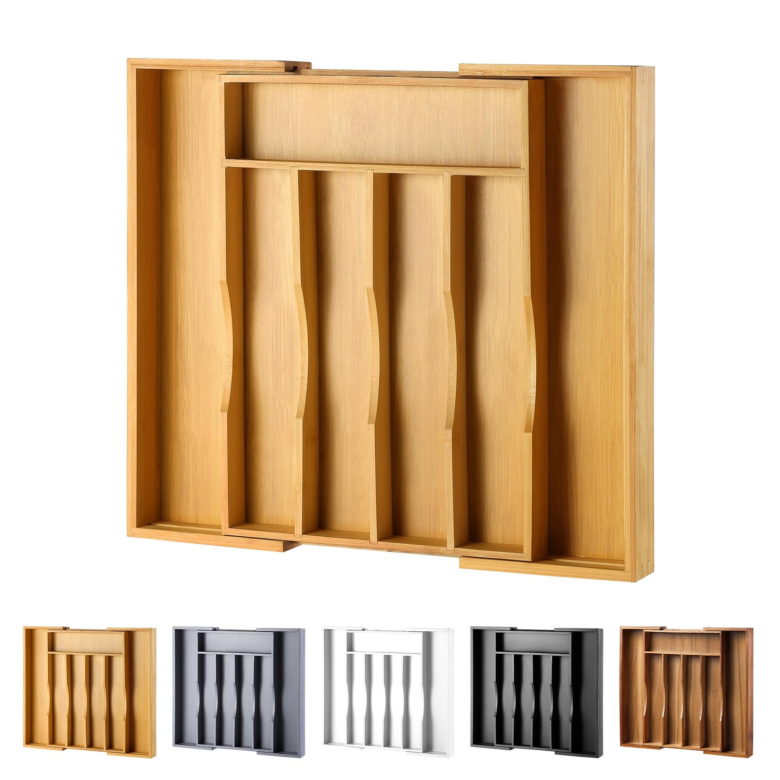 oridom Expandable Bamboo Kitchen Drawer Organizer for Cutlery and Utensils, Adju