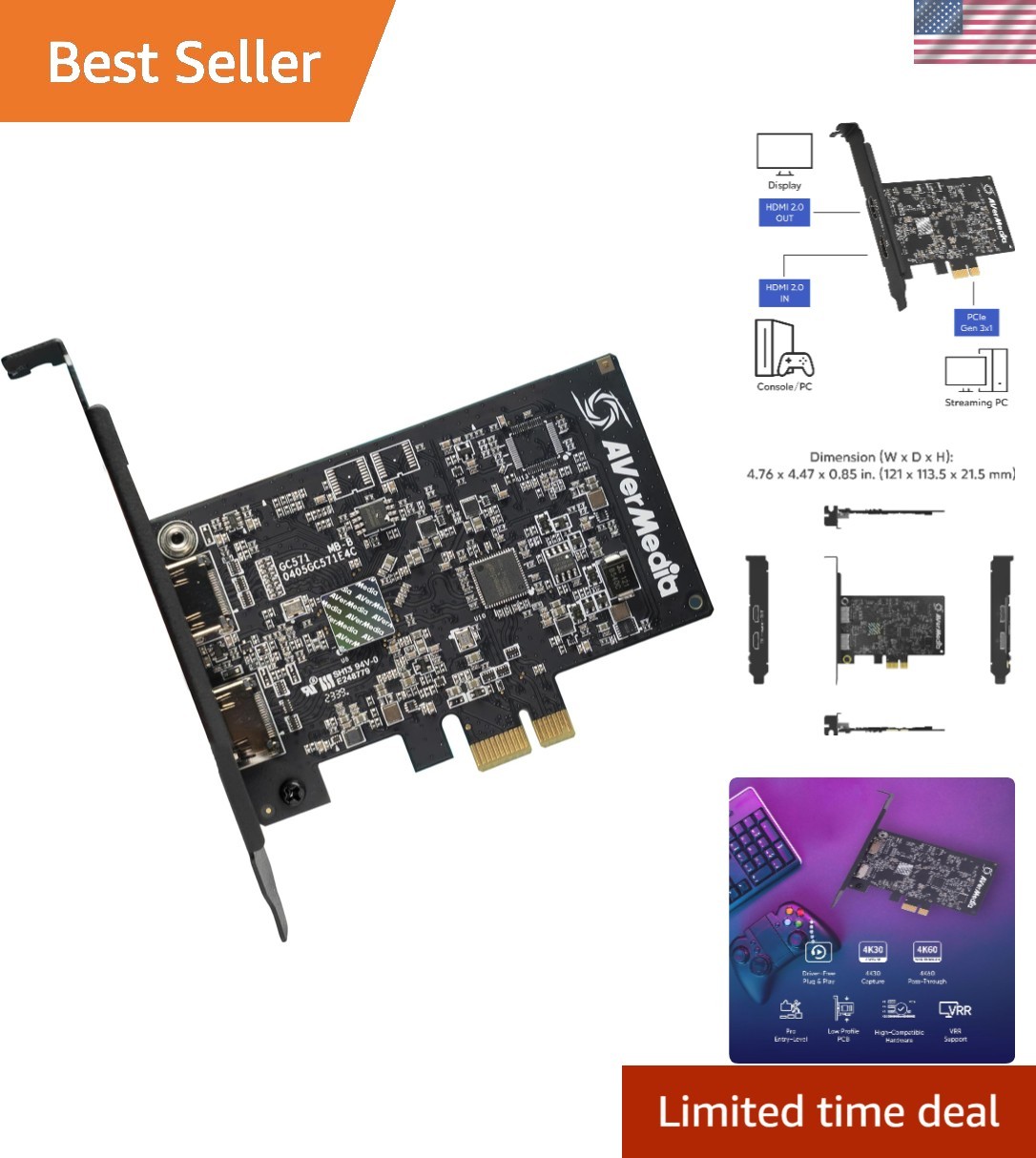 4K60 Pass-Through Capture Card with VRR Support for PS5 & Xbox Series X