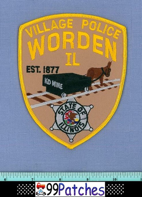 WORDEN ILLINOIS Police Shoulder Patch OLD MINE RAILROAD TRAIN CART MULE HORSE 6G