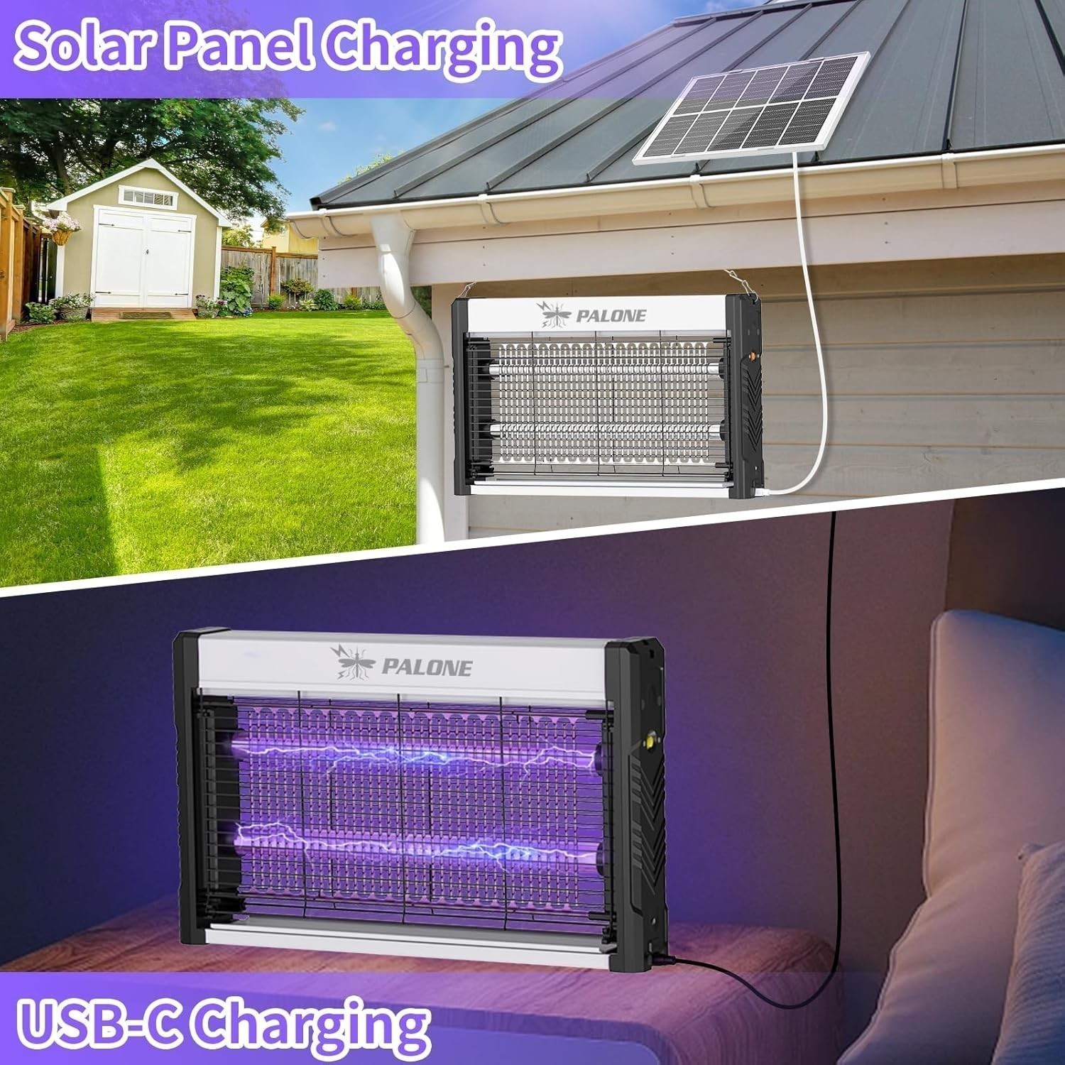 Solar Bug Zapper Outdoor, 4000V Mosquito Zapper with 3M Cable &10W Solar Panel,o