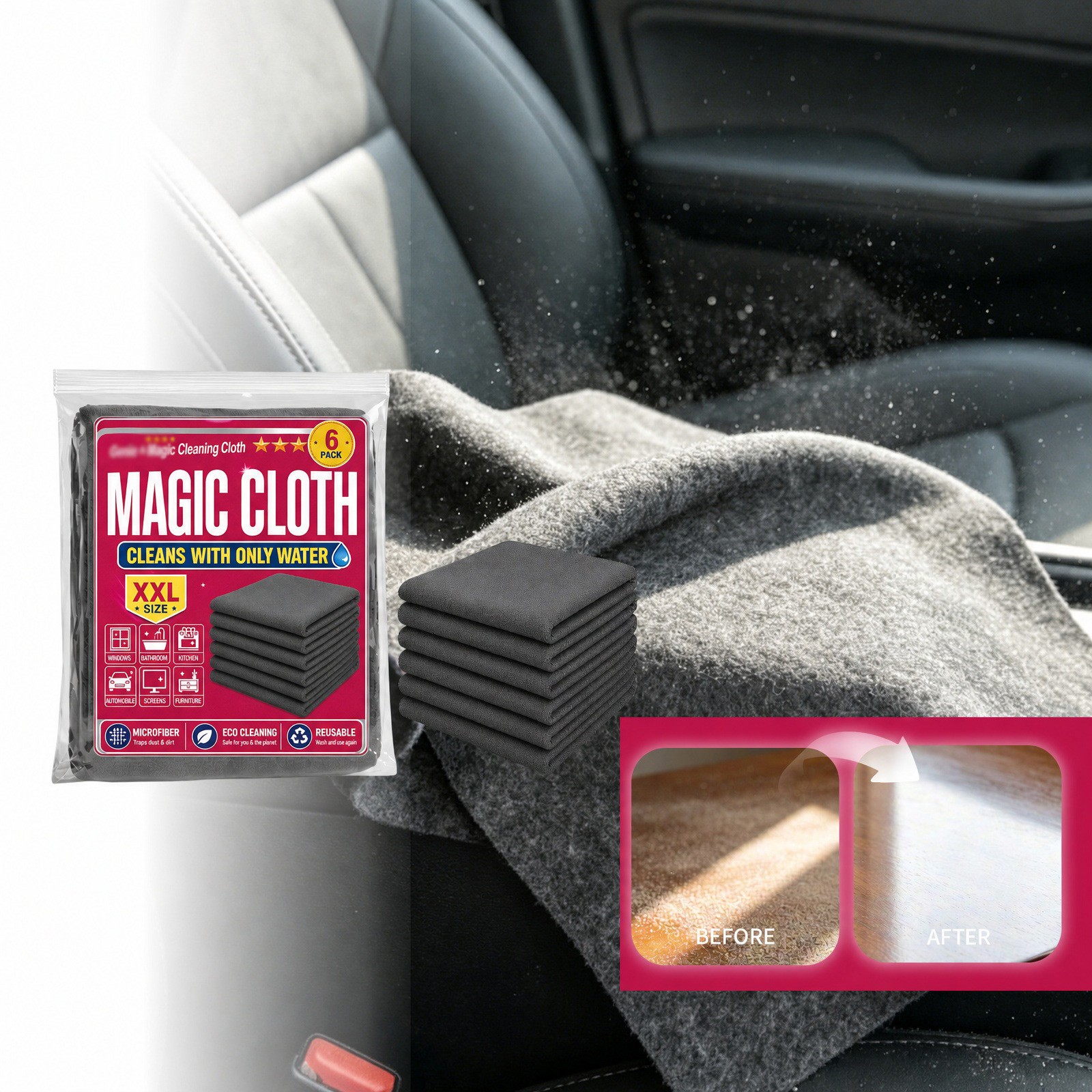 6Pack,Genie Magic Cleaning Cloth Microfiber Cleaning Cloths ,Reusable New