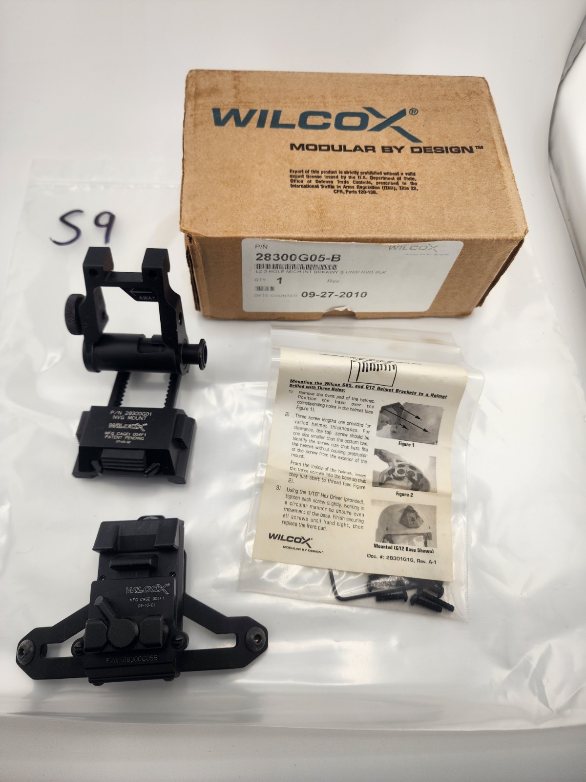 Wilcox L2 G05 3Hole Helmet Bracket 28300G05B & Breakaway NVG Mount 28300G01 *S9*