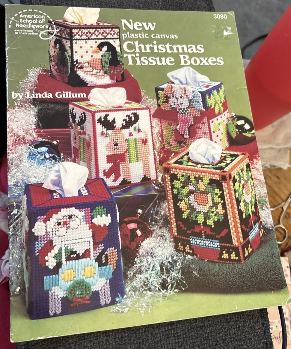 Vtg Rare American School of Needlework NEW CHRISTMAS TISSUE BOXES 1990 Bk 3080
