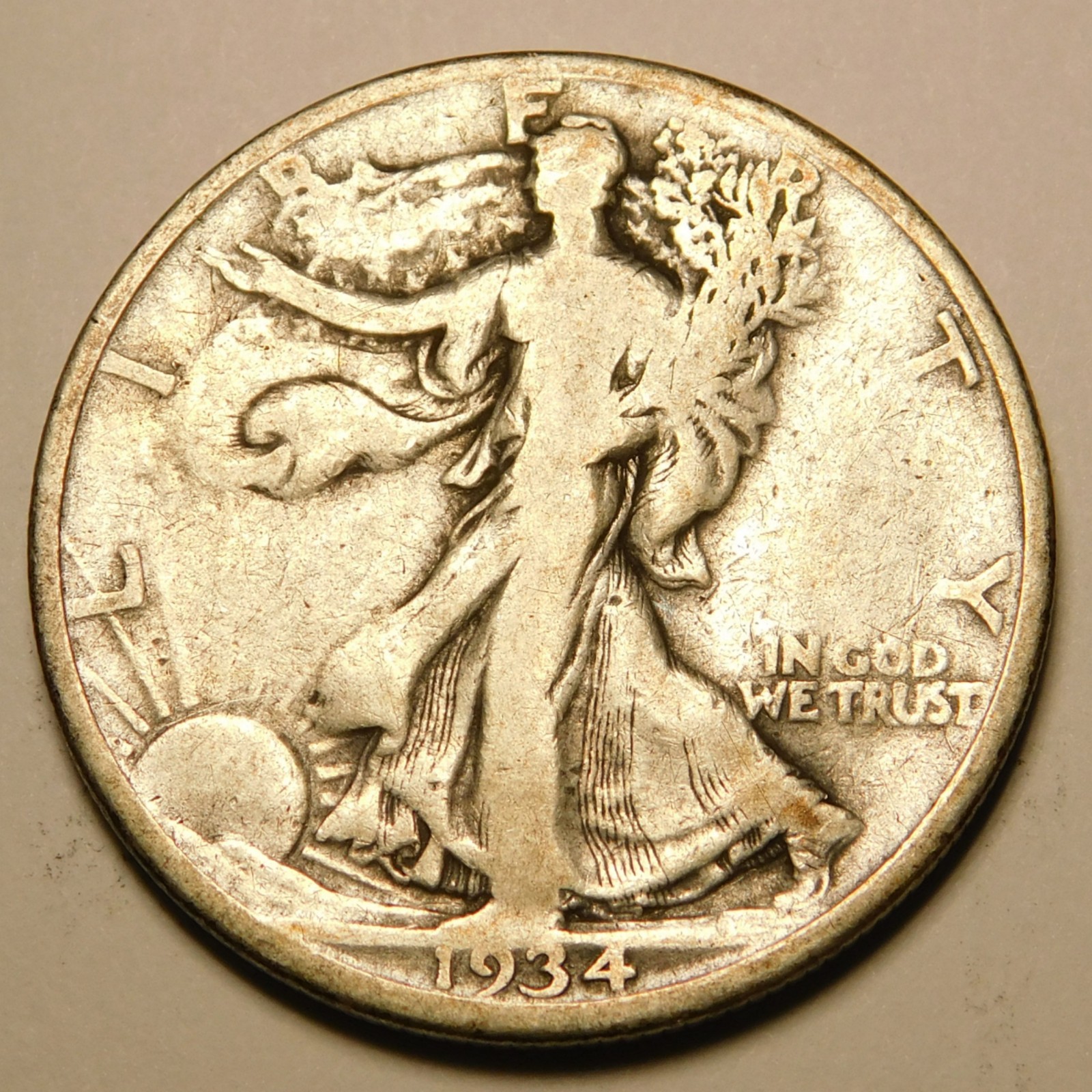 1934 D Walking Liberty Half Dollar F-VF   "As Pictured - Not Cleaned"