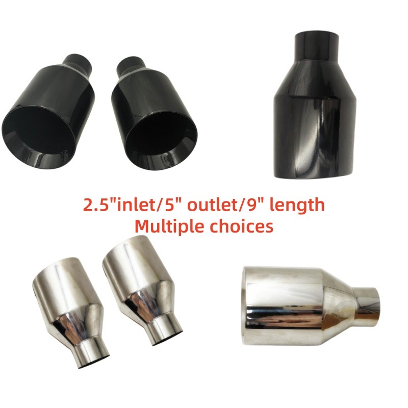 2XDODGE RT SRT RAM 5in BIG BLACK EXHAUST TIP - 2.5in INLET ANGLE CUT DOUBLE WALL