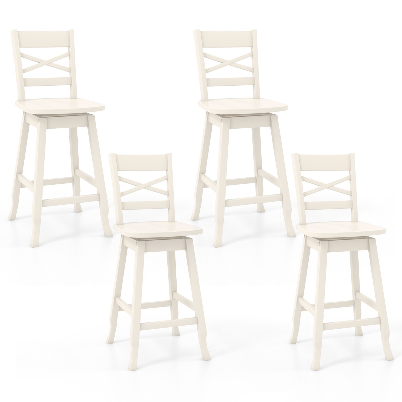 4PCS 24" Counter Height Stool Rubber Wood Swivel Bar Stool w/ Inclined Backrest