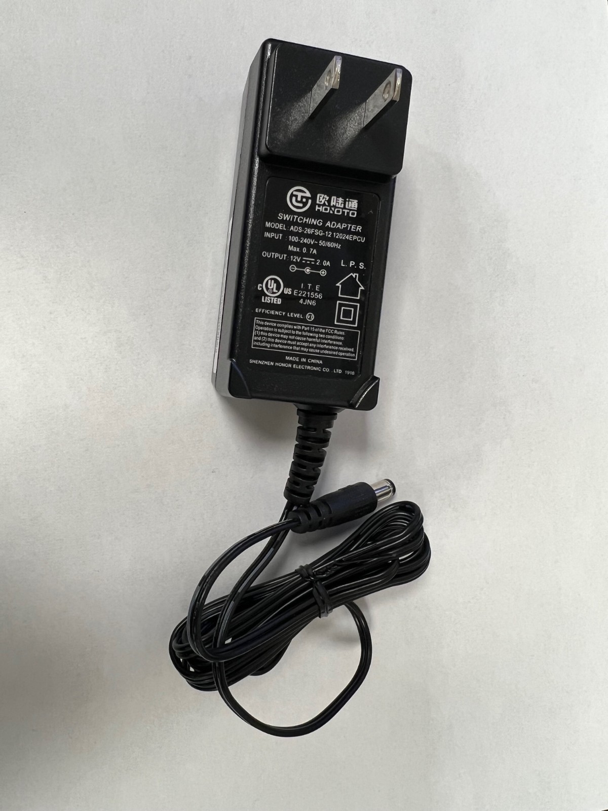 HOIOTO ADS-26FSG-12 Power Adapter Output 12V 2A  US LISTED