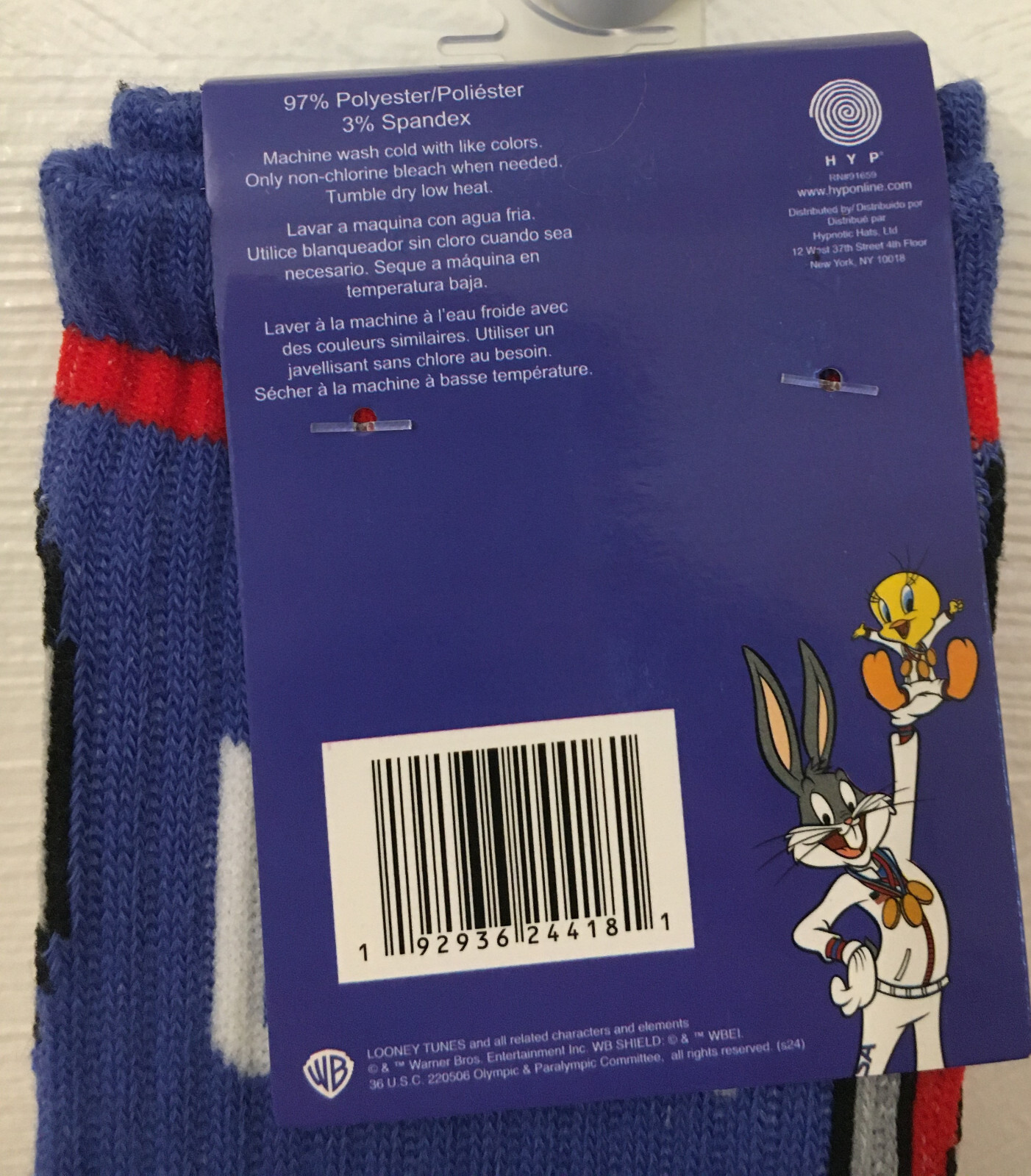 Looney Tunes Team USA Olympic Crew Socks Taz Bugs Shoe Size 6-12 New 2 Pair