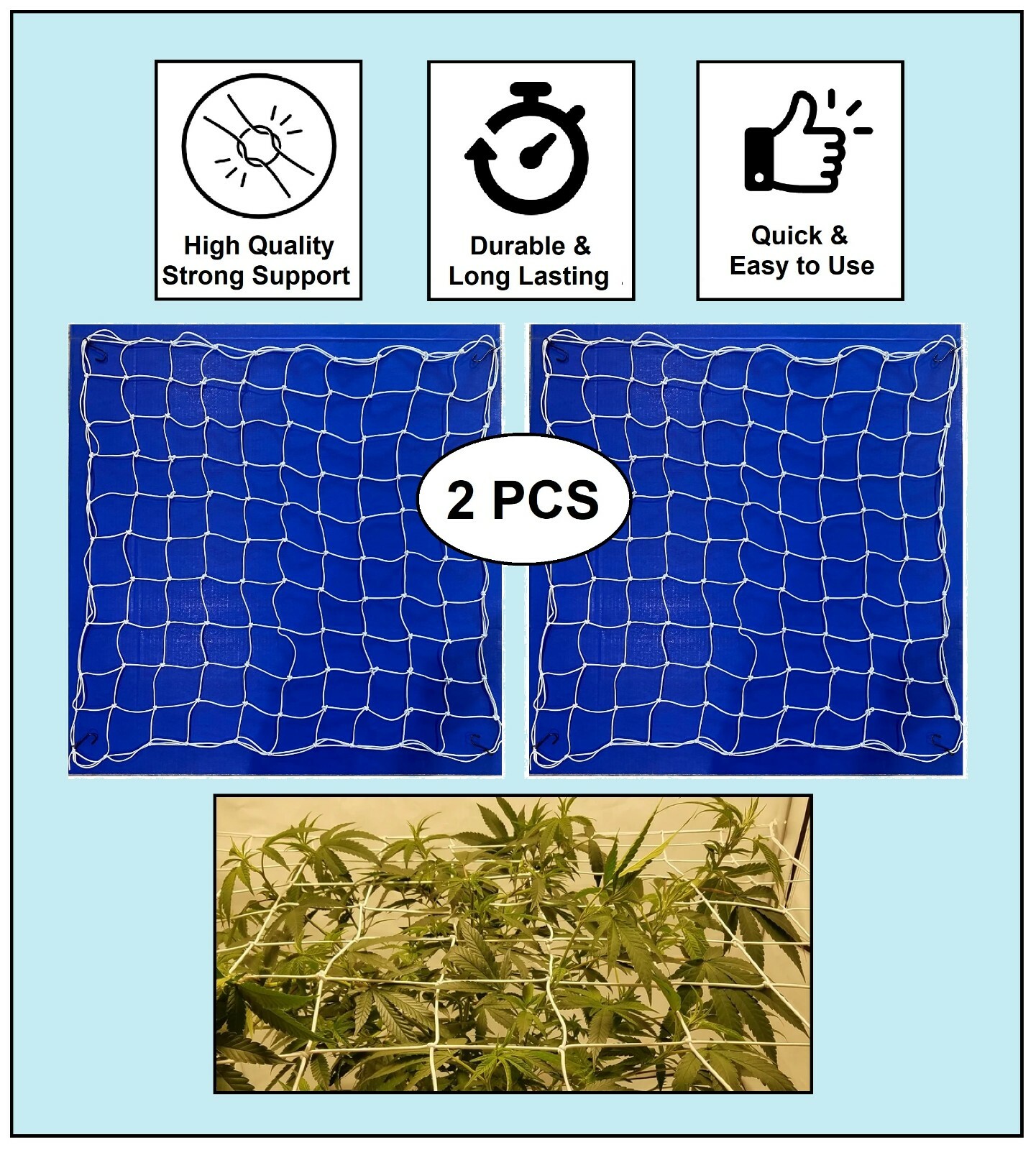New Indoor/Outdoor 3x3FT Elastic Trellis Netting 4 Hooks For Growing Plants 2pcs