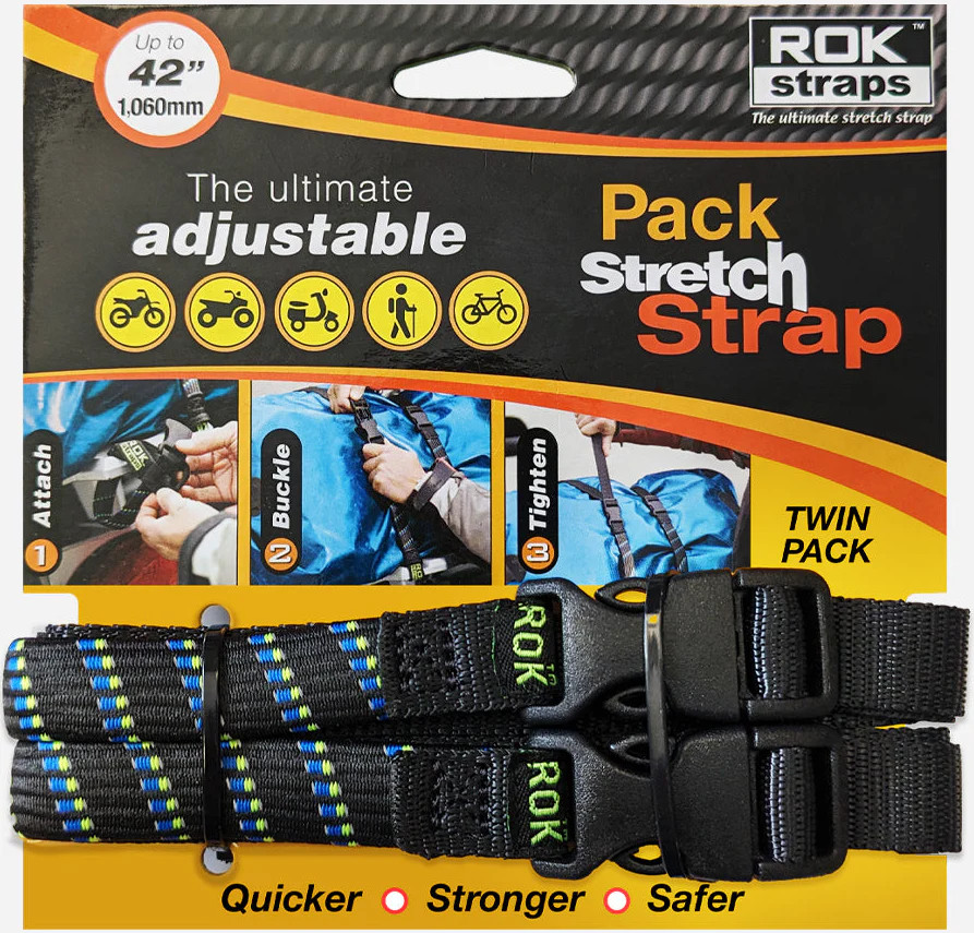 Rok Straps Adjustable Pack Stretch Luggage 1060mm 42" 2 Pack - Black/Blue/Green