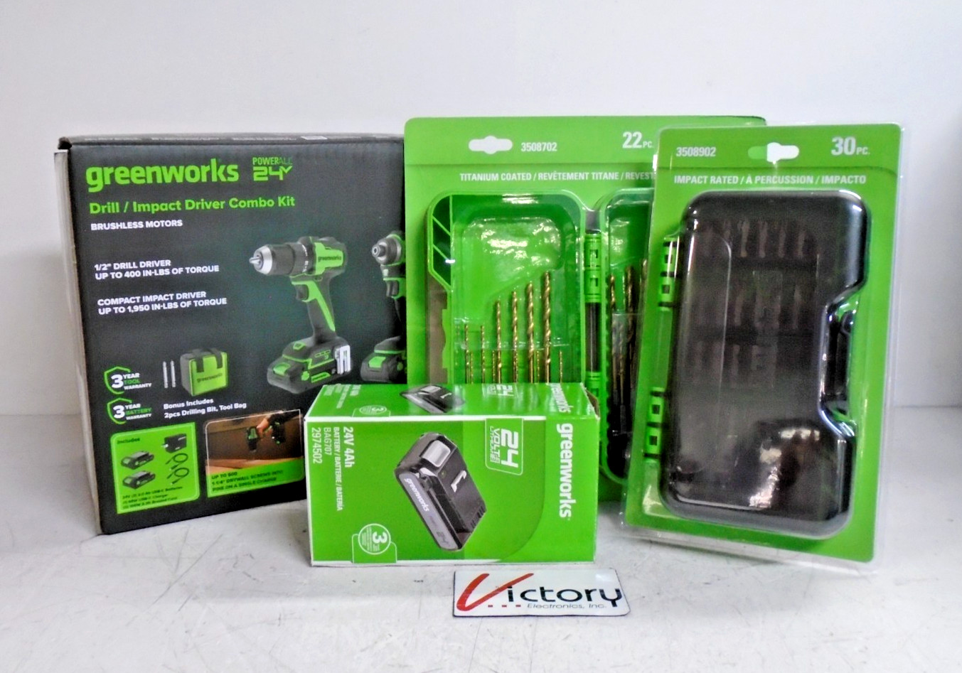 NEW Greenworks CK321 Drill / Impact Driver Combo Kit | 22pc Bits & 30pc Driving