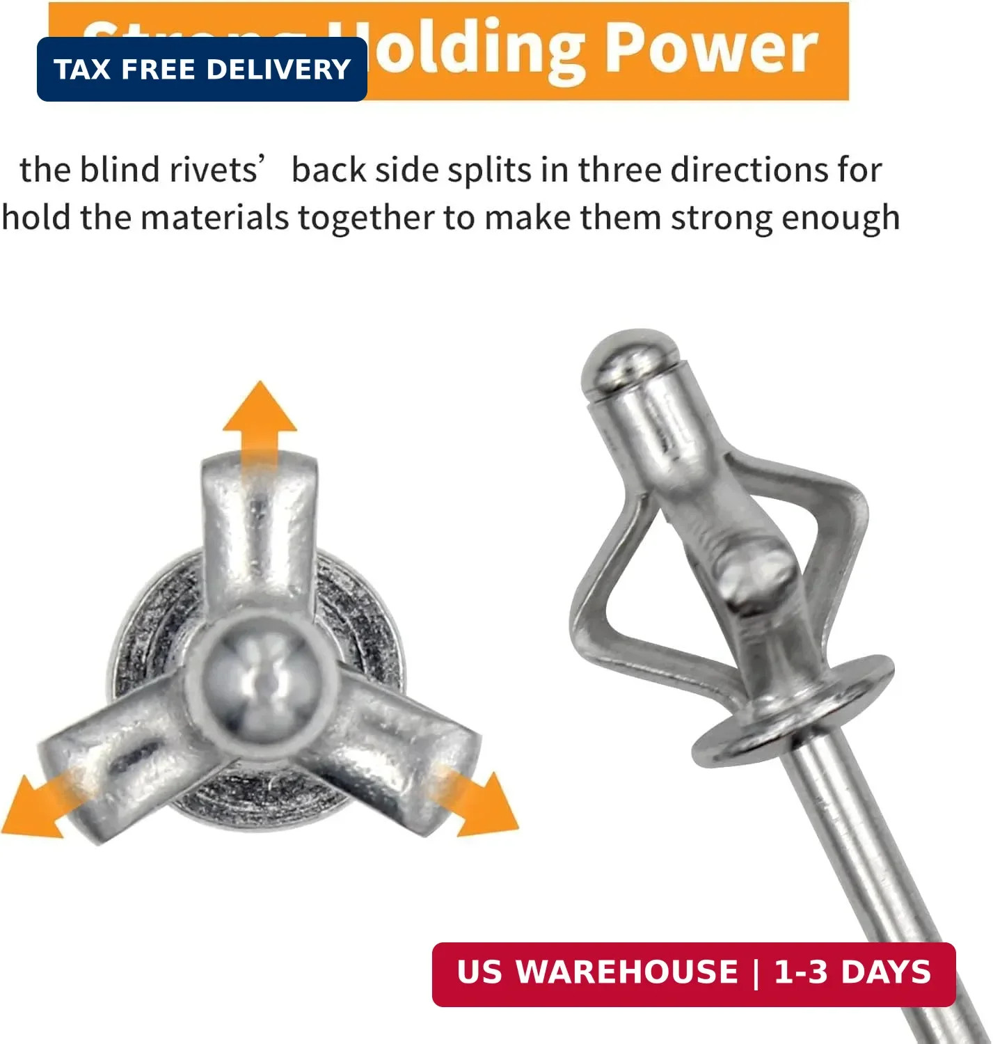1/4/" x 5/8" Tri-Fold Rivets Assortment - 40Pcs,Silver Tri-fold Exploding Pop Ri