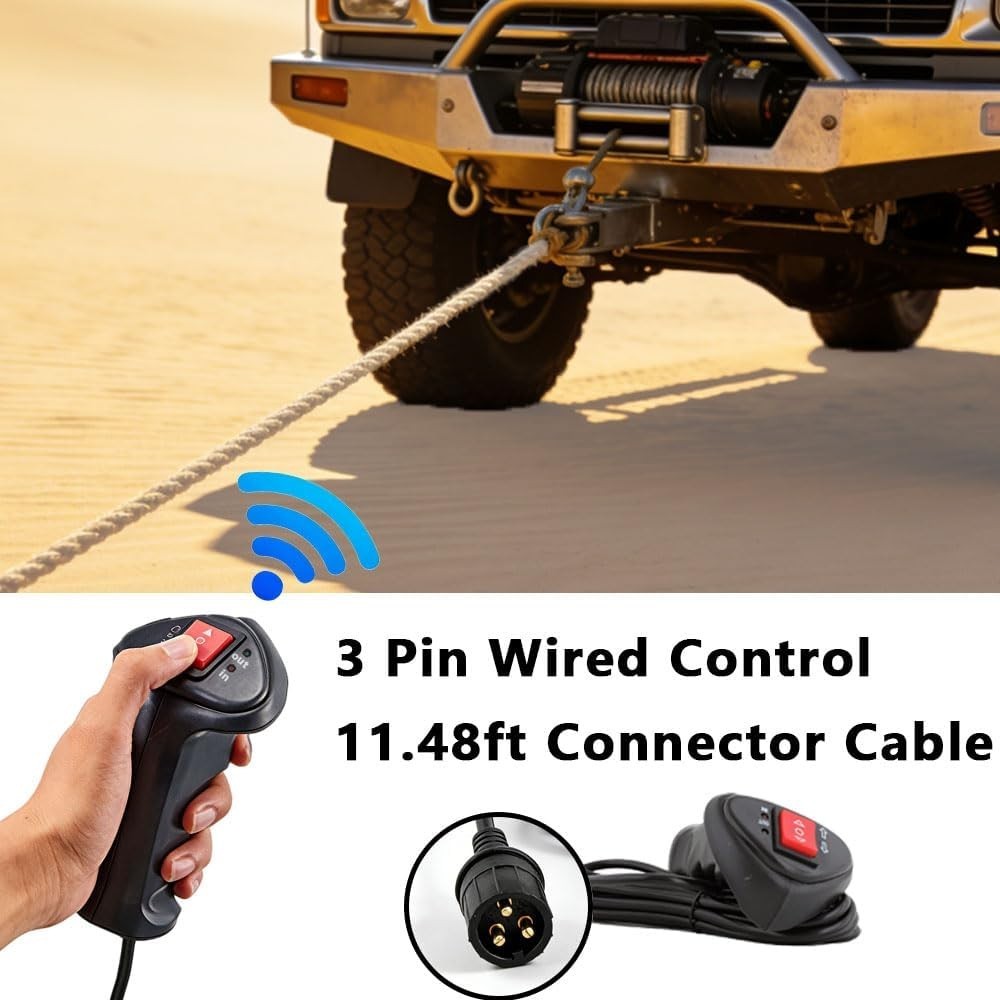 3-Pin Male Plug Electric Winch Handheld Remote Controller with 11.48ft Cable