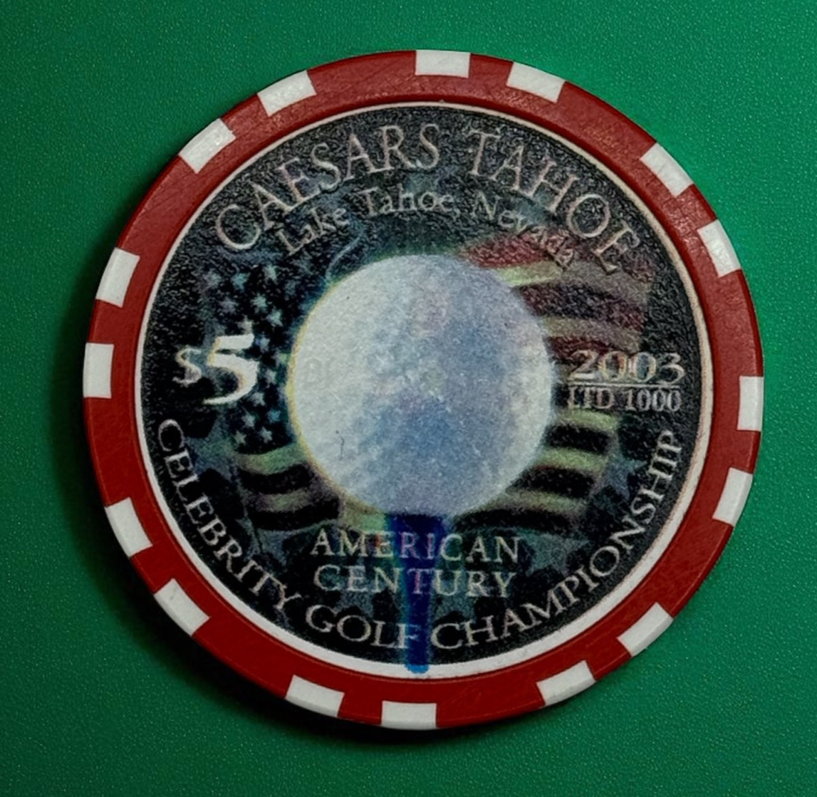 CAESARS CASINO LAKE TAHOE $5 CASINO CHIP CELEBRITY GOLF CHAMPIONSHIP 2003