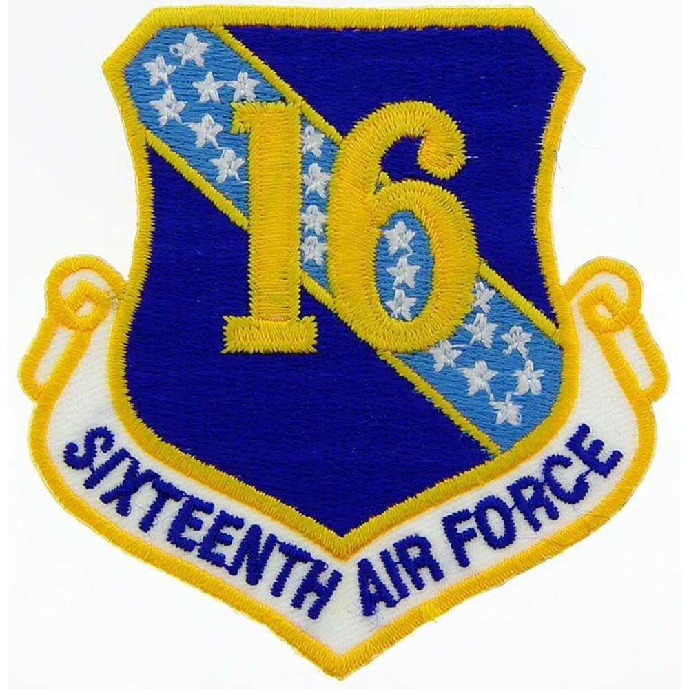 AIR FORCE 16TH SHIELD Embroidered Shoulder Patch (3-1/16") (0916)