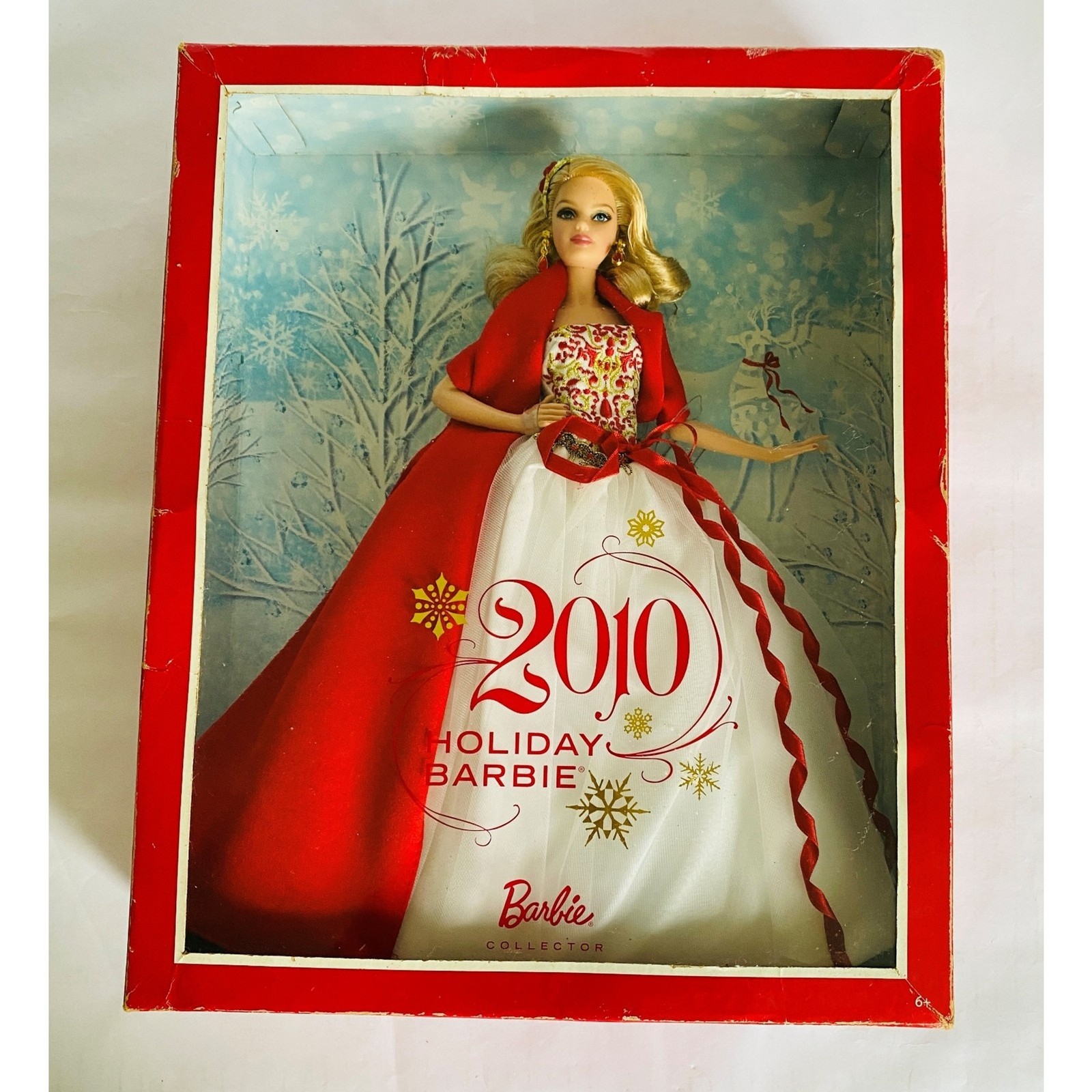NIB Mattel 2010 Holiday Blonde Barbie Doll With Red & White Dress R4545
