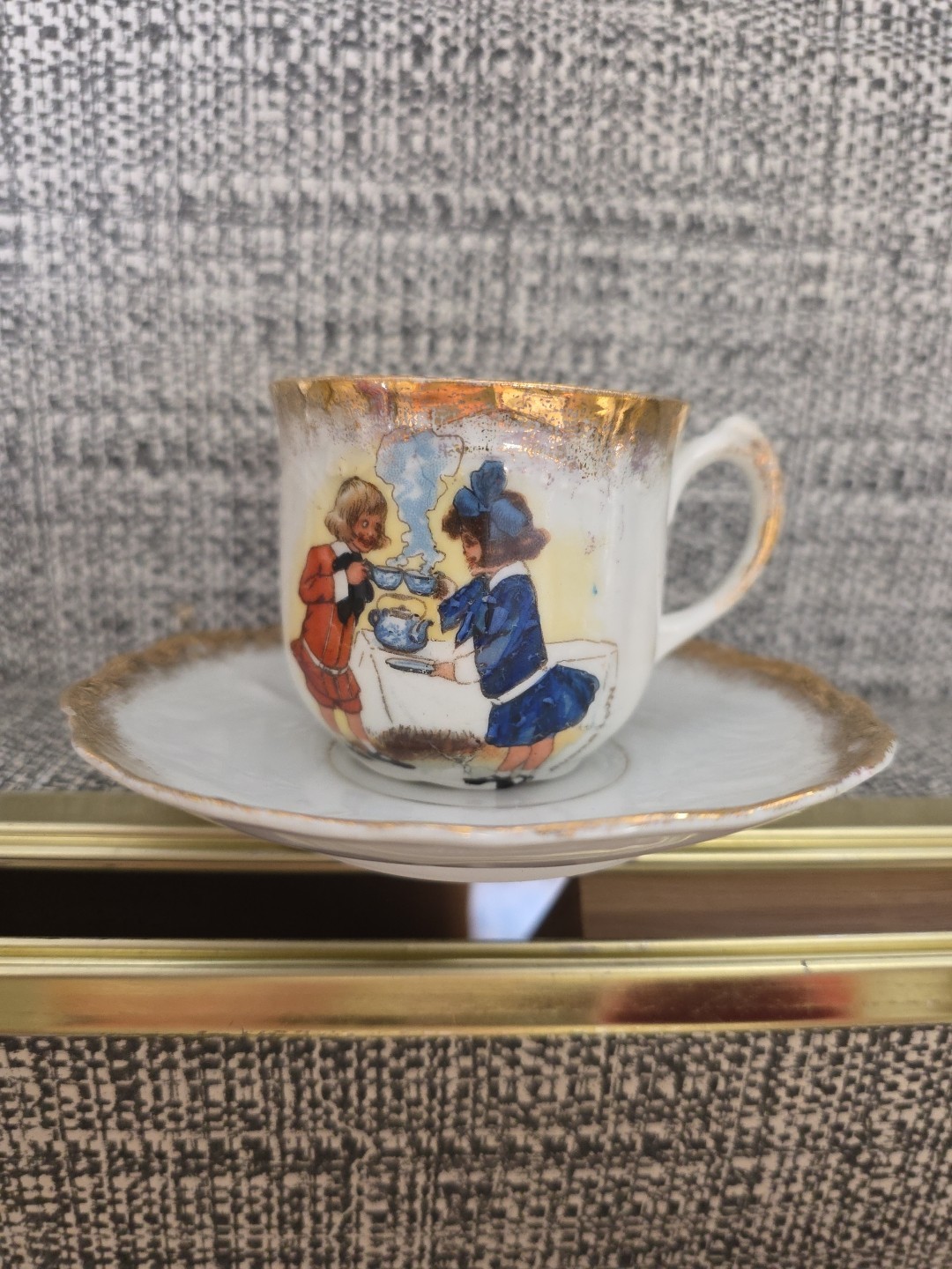 Buster Brown & Mary Jane Antique Demitasse Ad Porcelain Cup & Saucer/Gold Trim