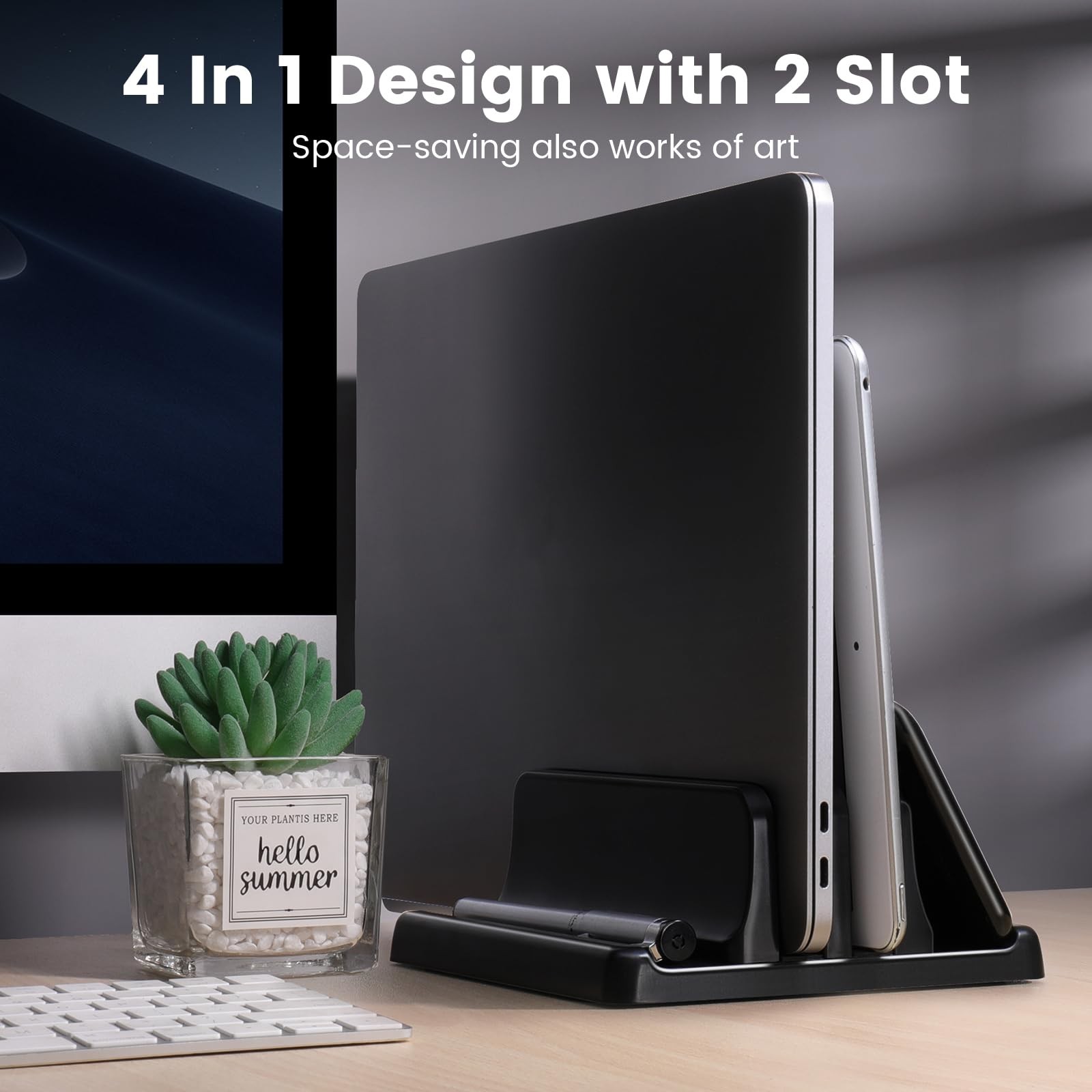 Adjustable Laptop Stand Vertical Notebook Holder ABS Plastic Space Saving Deskto