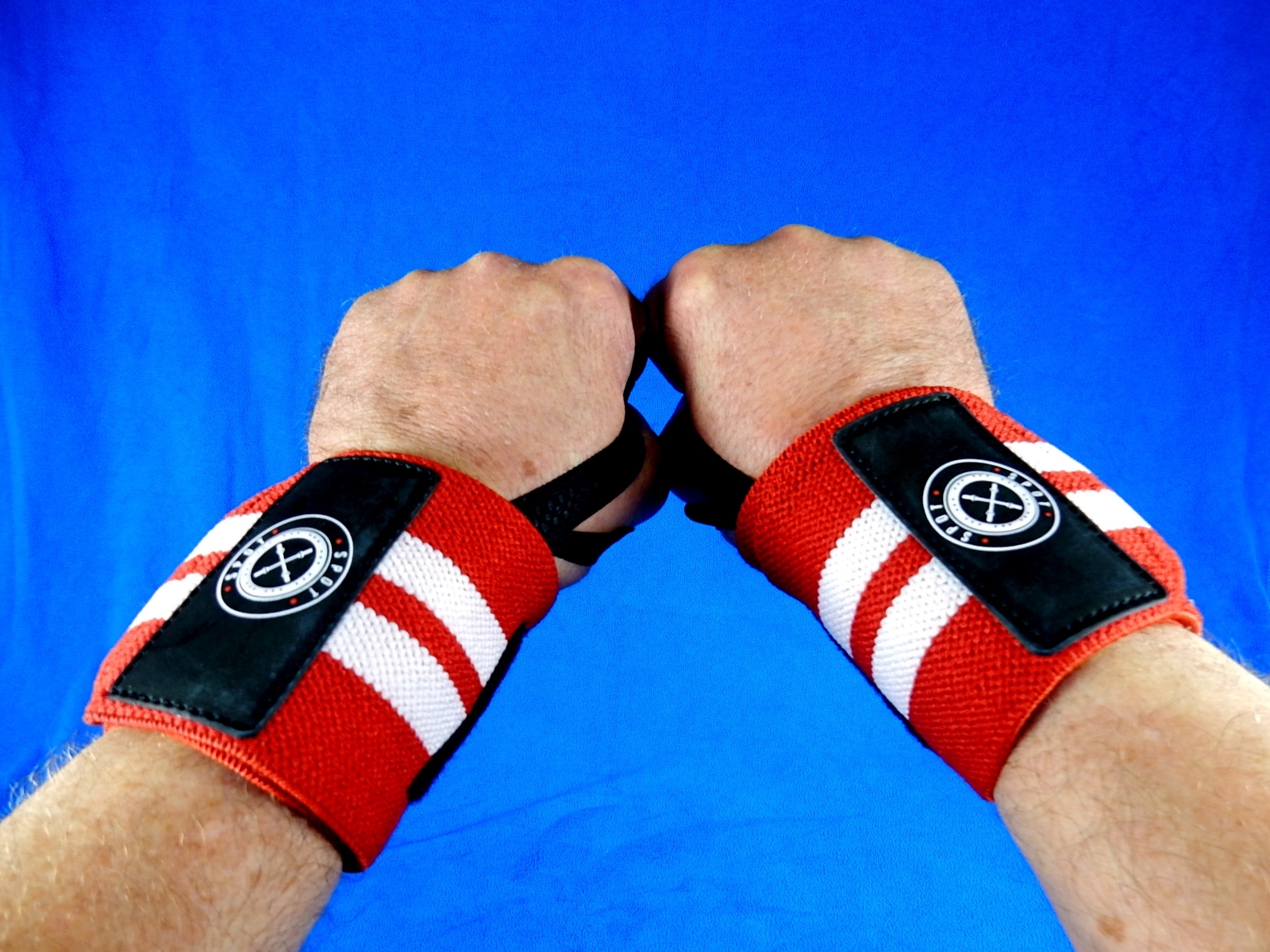 18" Wrist Wraps (Pair) ~ Spot Lion Fitness, Weight Lifting, Red w/Stripes, #SPL4