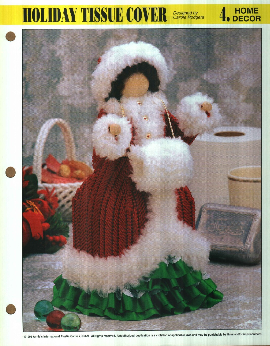 NEW HOLIDAY TISSUE COVER DOLL ANNIE'S PLASTIC CANVAS PATTERN INSTRUCTIONS