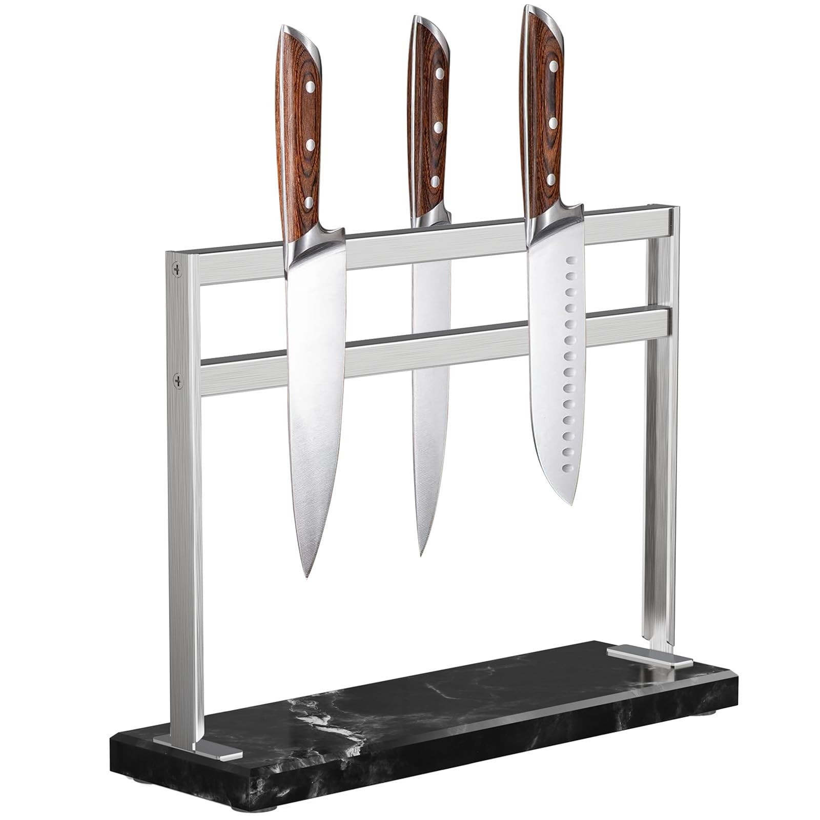 YIIYIIN Magnetic Knife Block with Marble Base - Double Sided Magnetic Knife S...