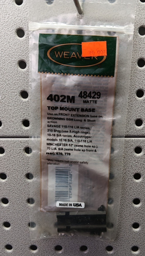 Weaver Top Mount Base With Screws, # 402M/48429, Matte Black, (bn)