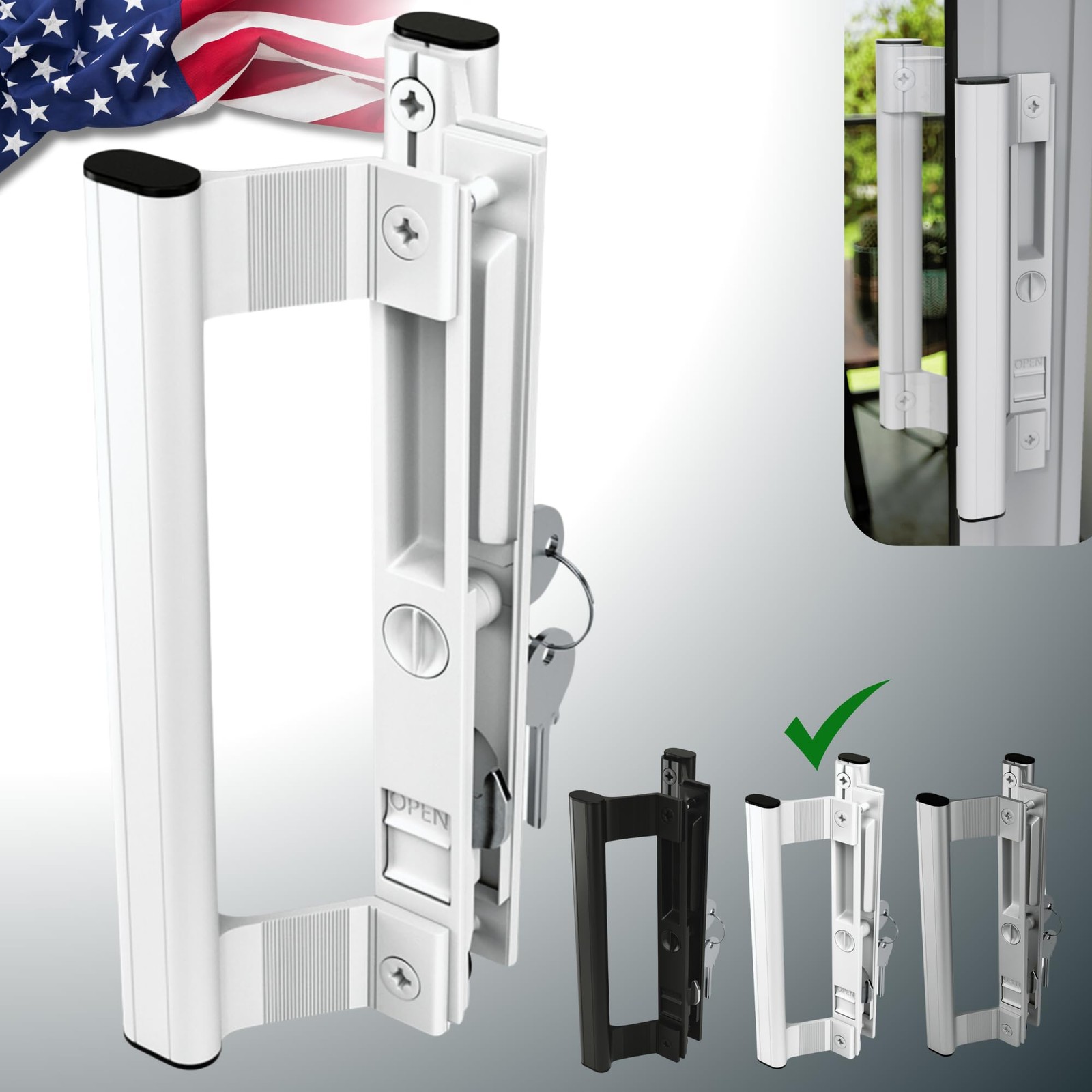T-HAKEN Sliding Glass Door Handle Set Interior Exterior 6 5/8" Fits 1-1/8" Doors
