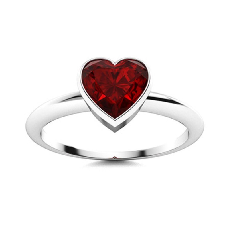 6mm Heart Shape Garnet Solitaire Ring 925 Sterling Silver Anniversary Gift