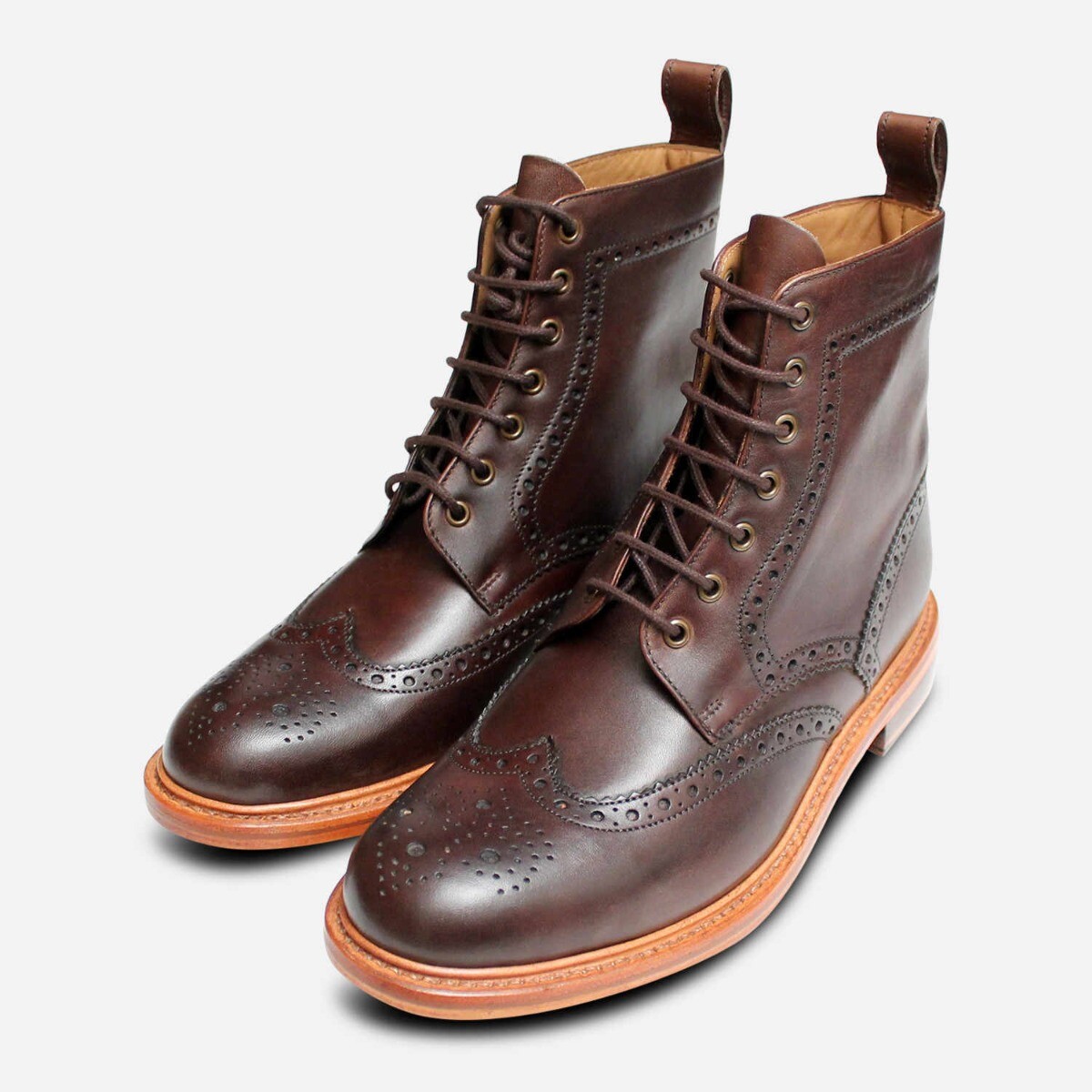 Chocolate Brown Goodyear Welted Country Brogue Boots