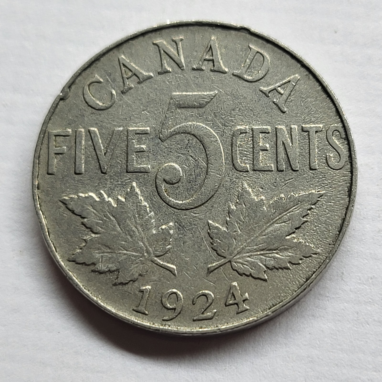 1924 Canada 5 Cents Coin King George V Nickel Maple Leaf Vintage Collectible#915