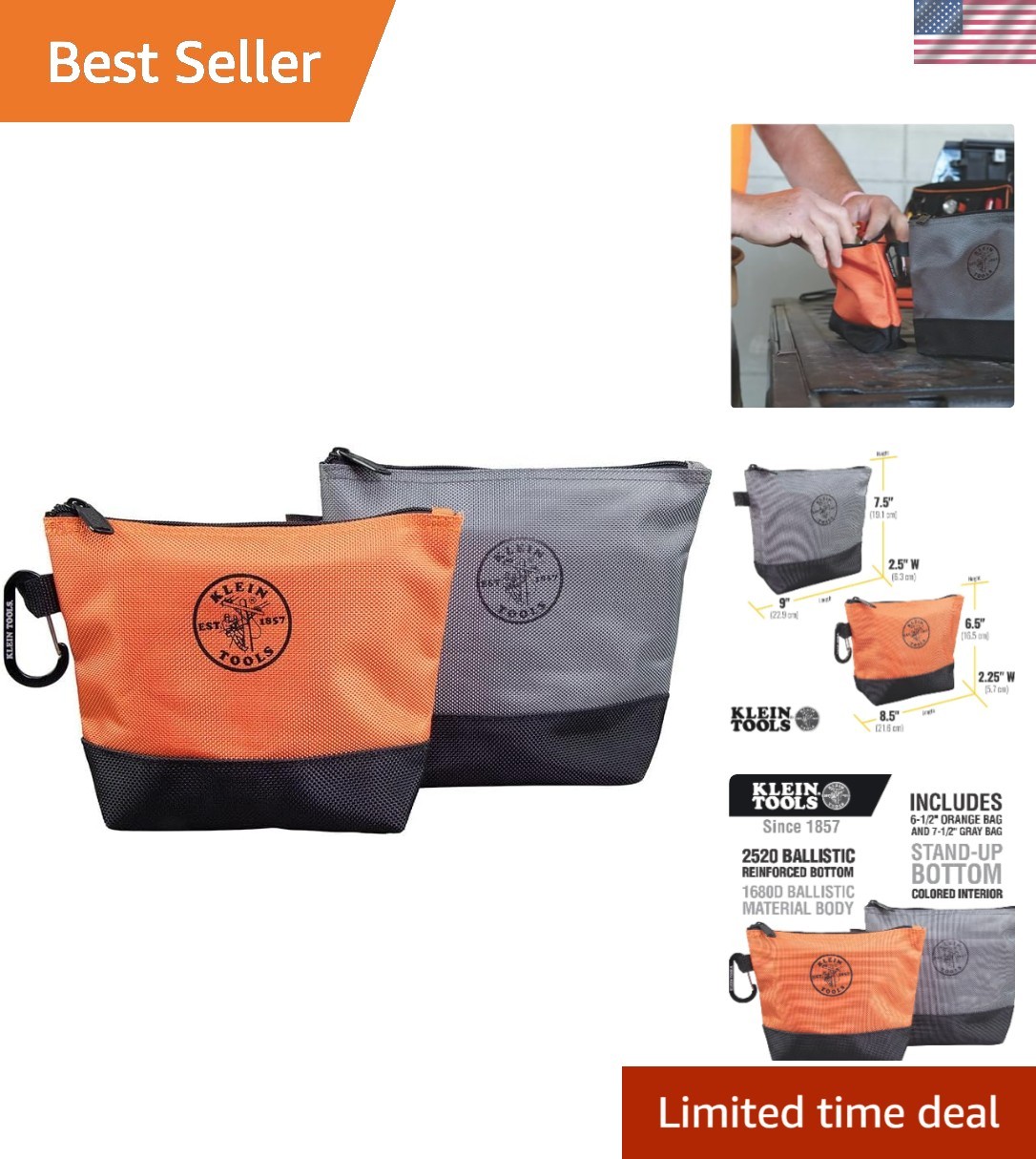 Water-Resistant Ballistic Utility Bags - 2-Pack for Efficient Tool Organization