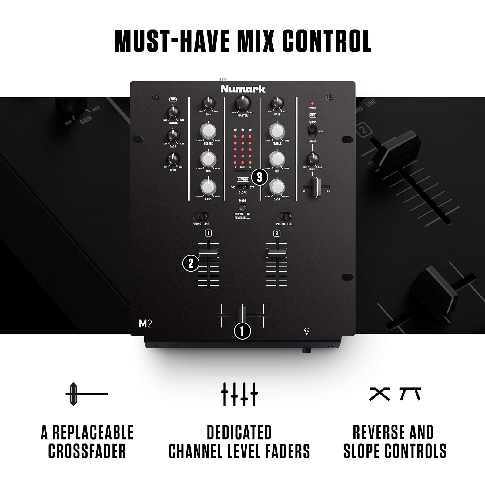 Numark M2 - 2-Channel Scratch DJ Mixer, Rack Mountable with 3-Band EQ, Microp...
